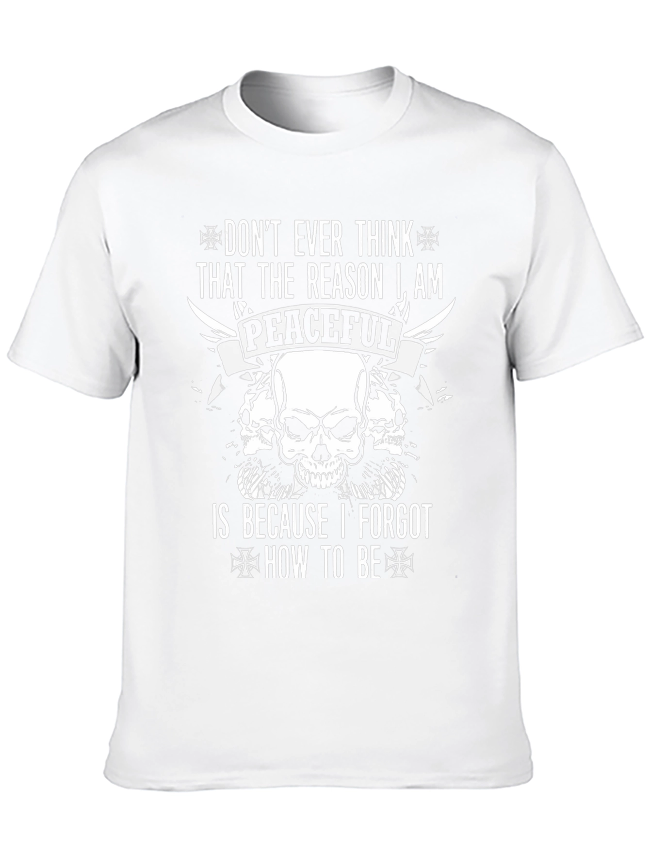 Black Edgy Graphic T-Shirt: Peaceful Skull Design for Men view 10