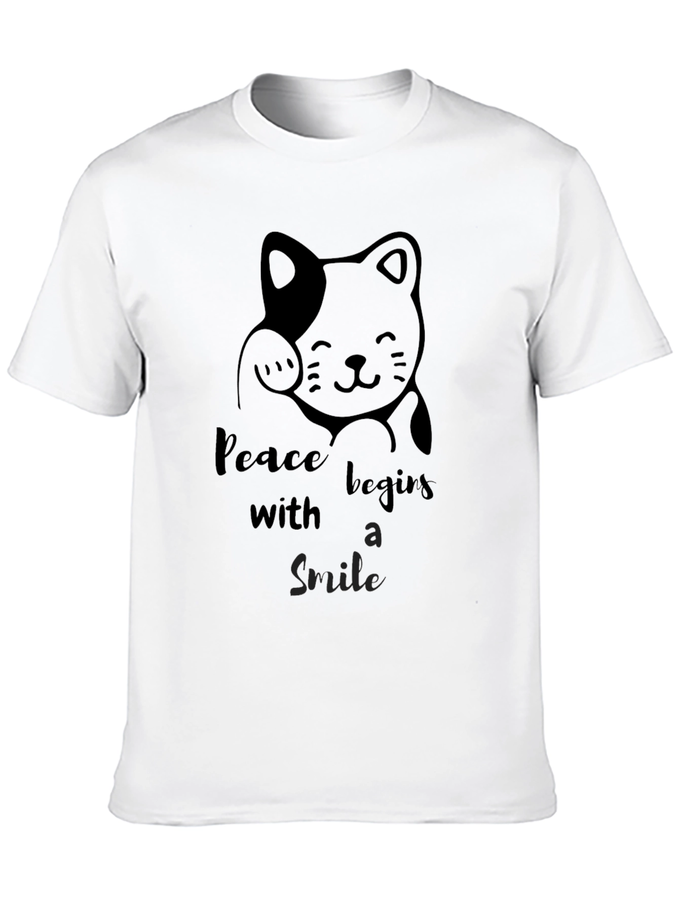 Black Peaceful Cat Graphic Tee - Black Cotton T-Shirt view 10