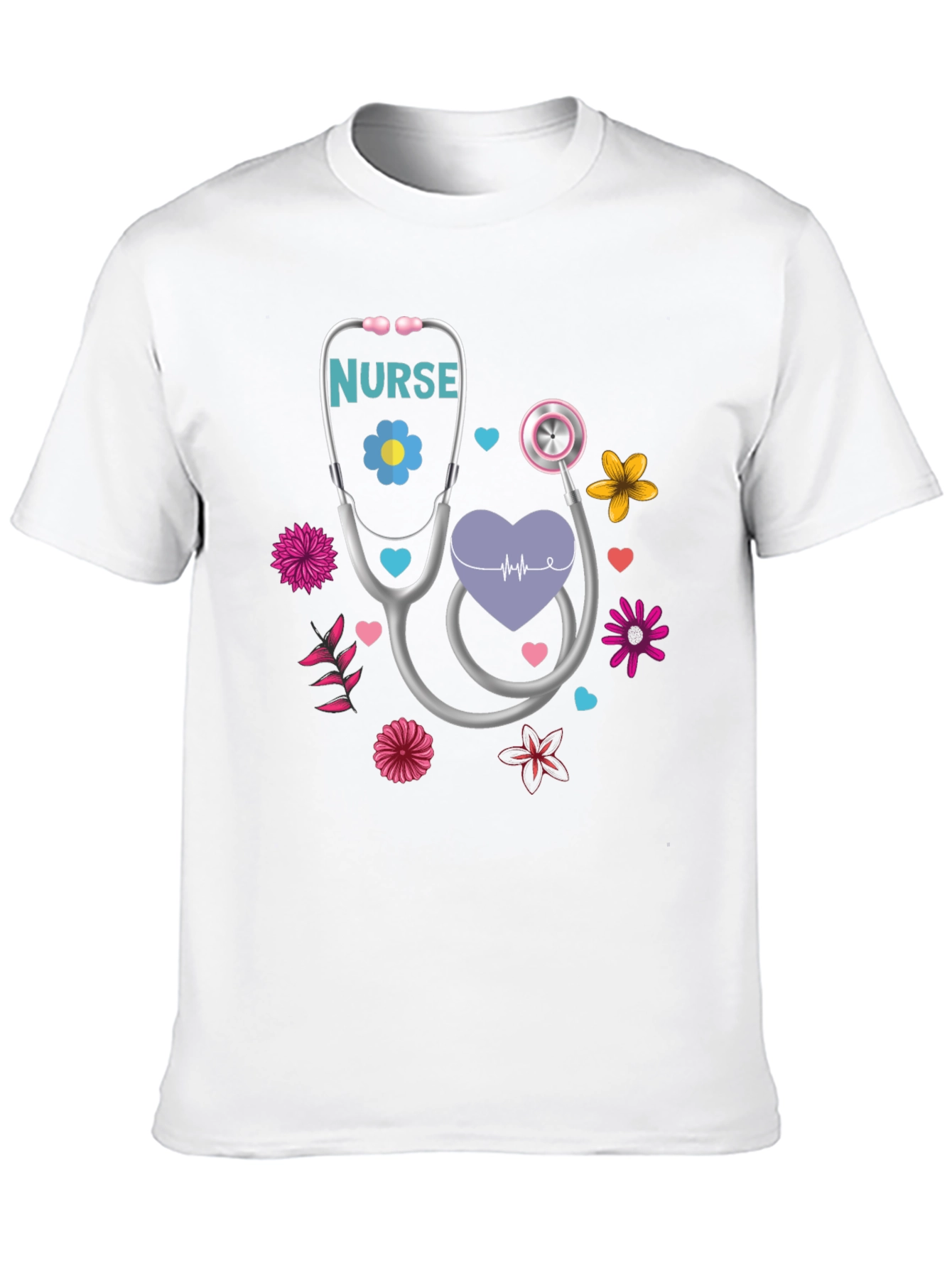 Black Nurse Stethoscope Floral Heart T-Shirt view 10