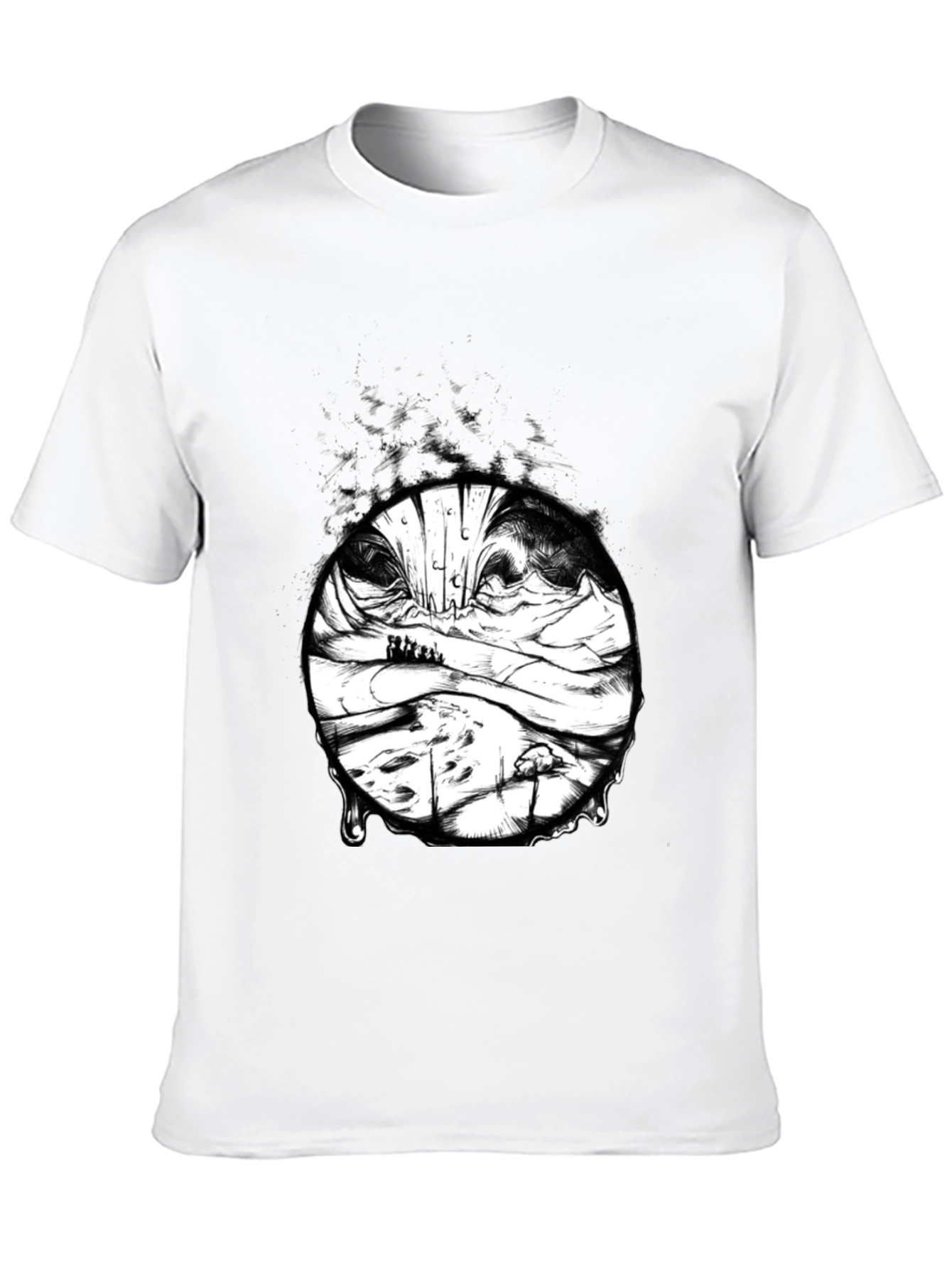 Black Artistic Black T-Shirt with Surreal Landscape Print view 10