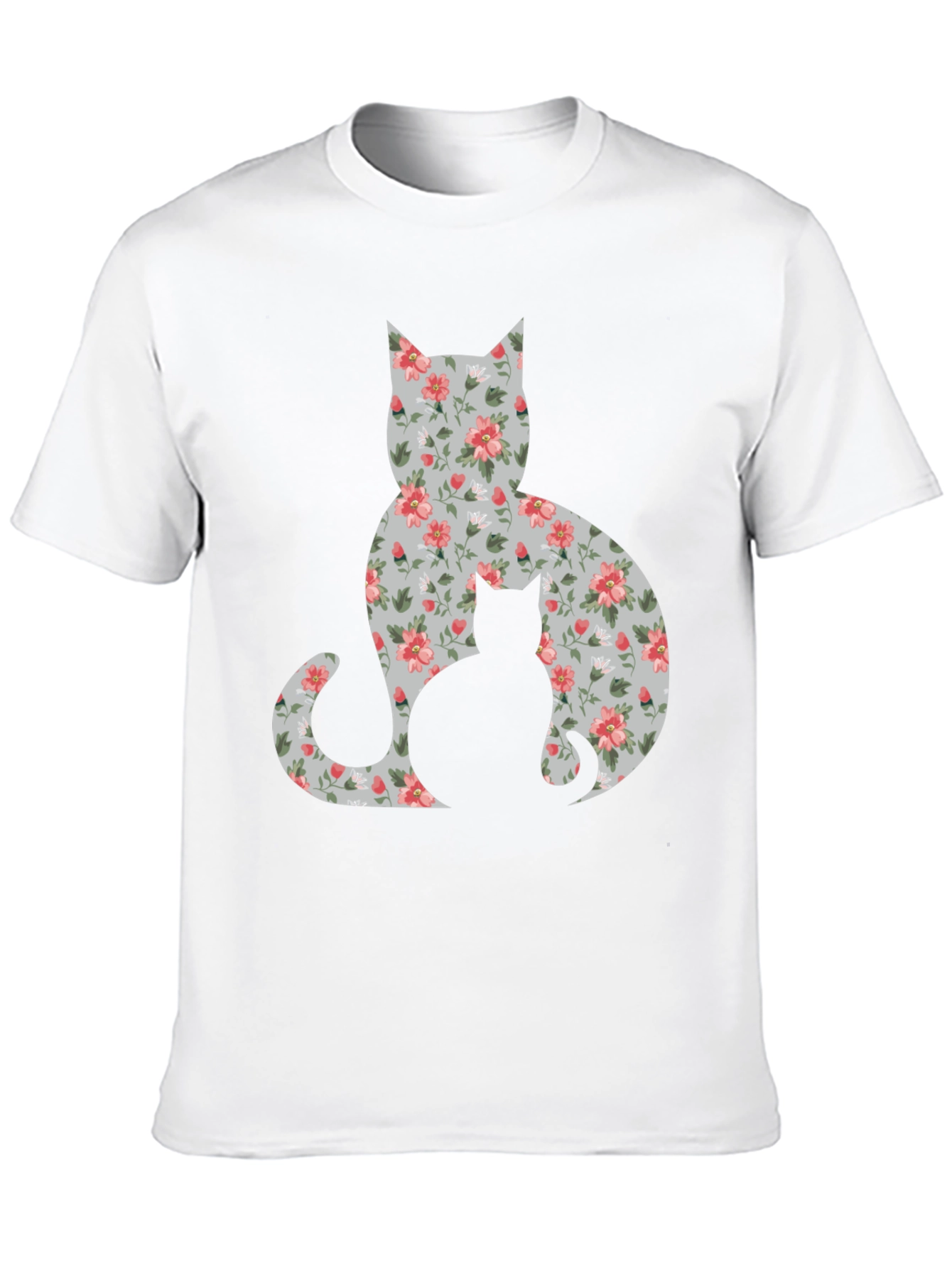 Black Floral Cat Silhouette T-Shirt - Stylish Tee view 10