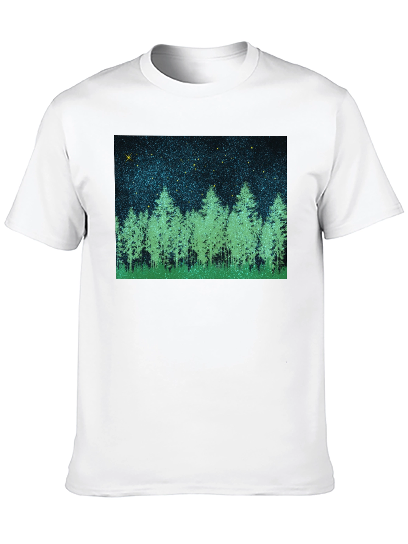 Black Starry Forest Graphic Tee - Black Cotton Blend T-Shirt view 10