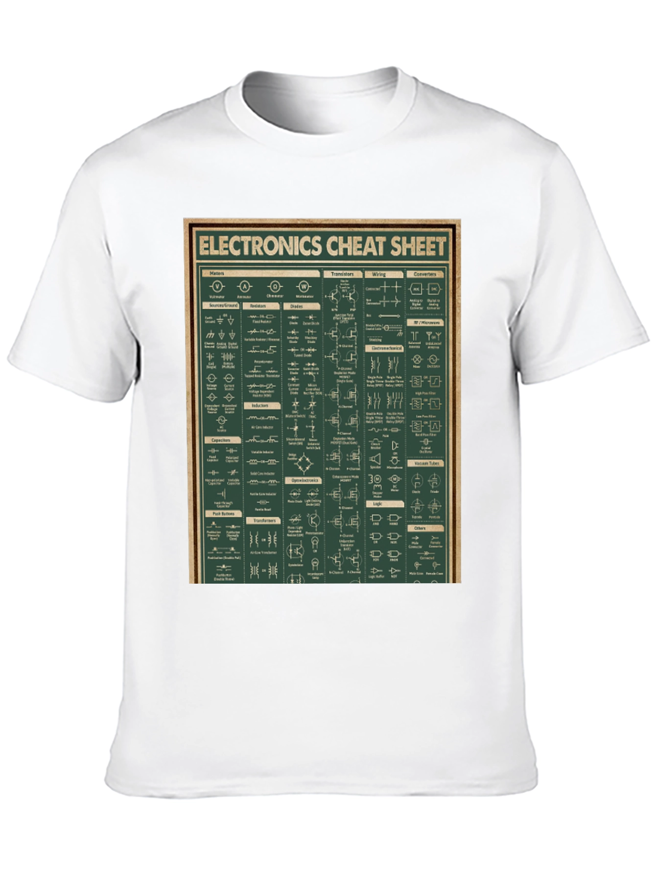 Black Electronics Cheat Sheet Graphic Tee - Black Cotton T-Shirt view 10