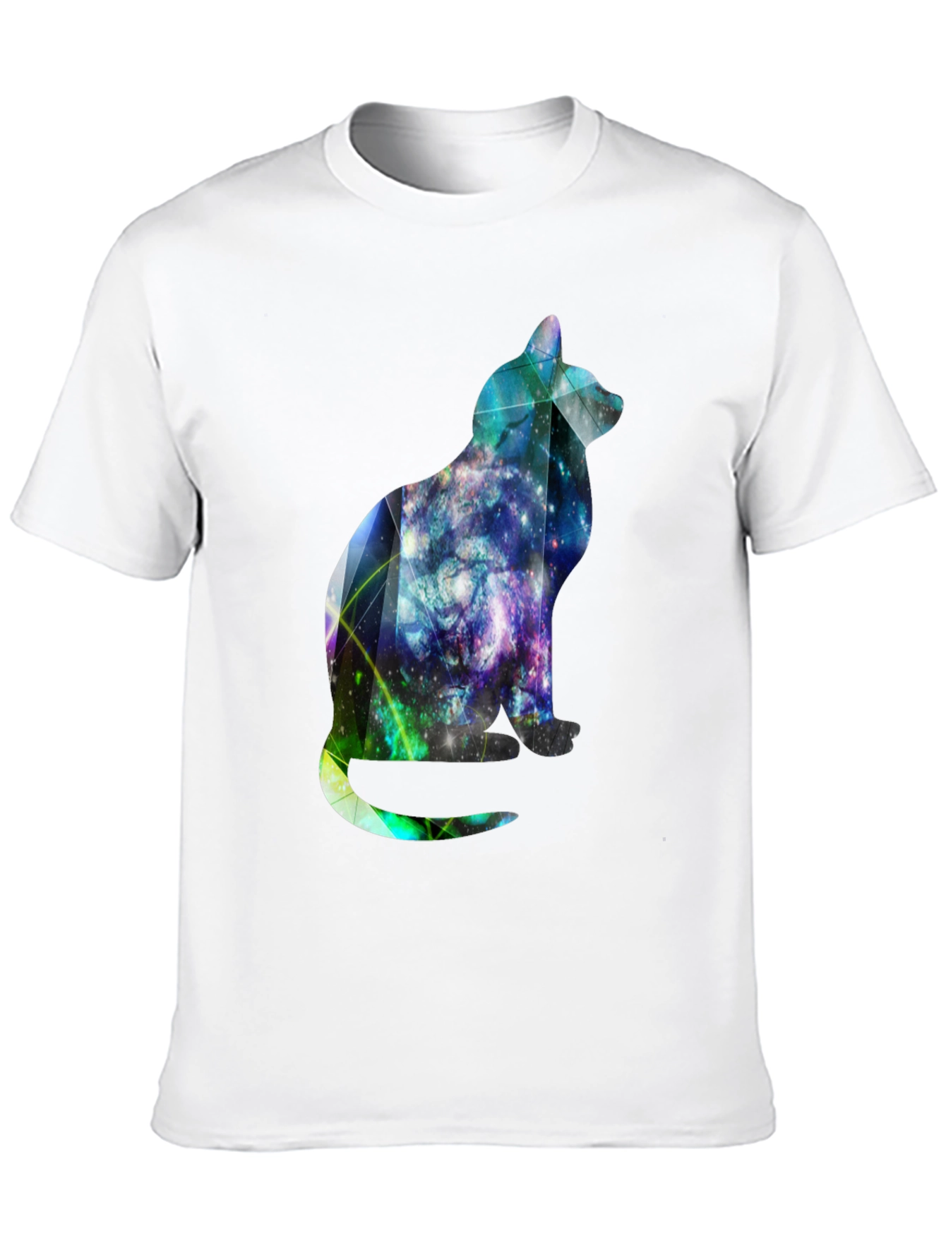 Black Galaxy Cat Graphic Tee - Stylish Men's Black T-Shirt view 10