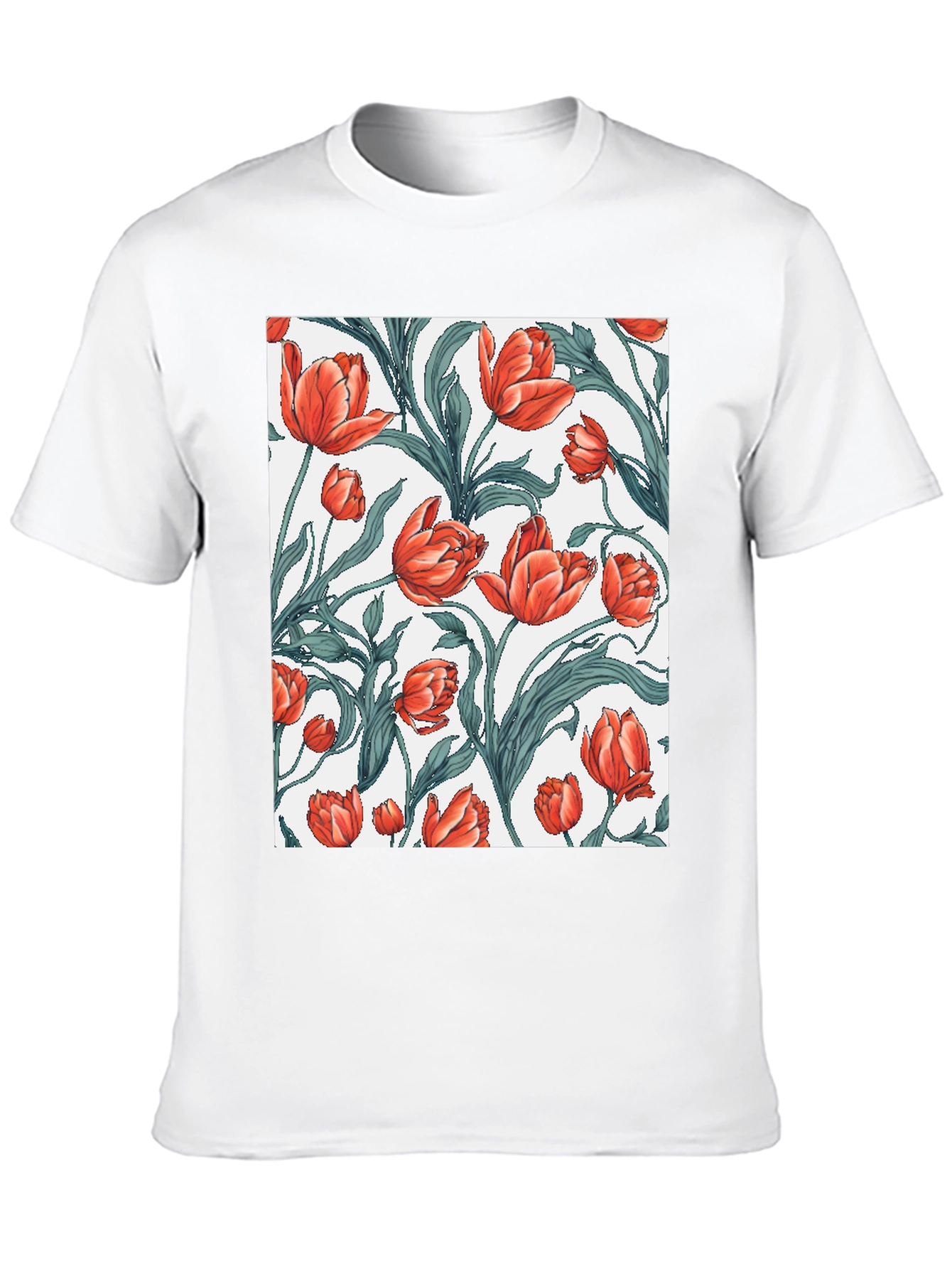Black Floral Tulip Print Black T-Shirt view 10