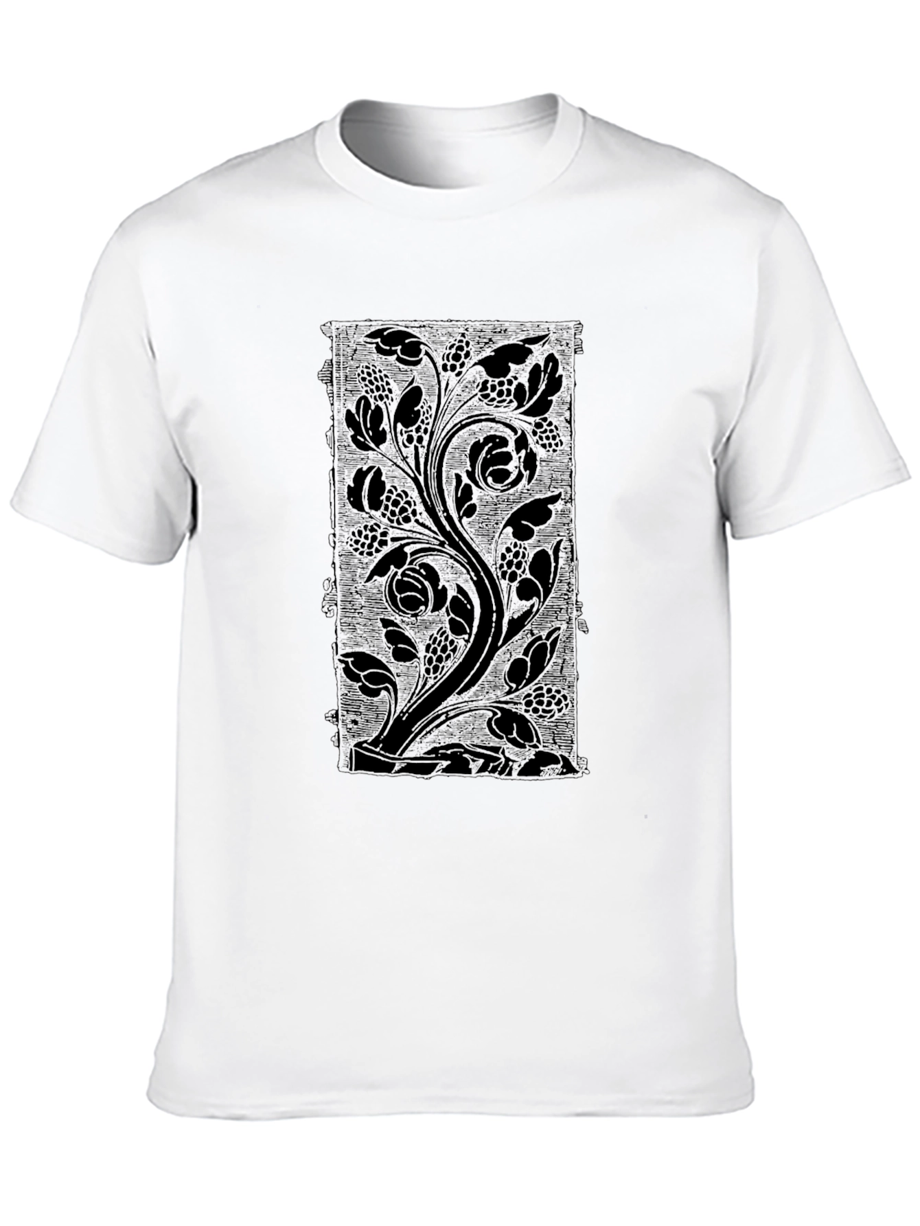 Black Floral Vine Print Black Crew Neck T-Shirt view 10