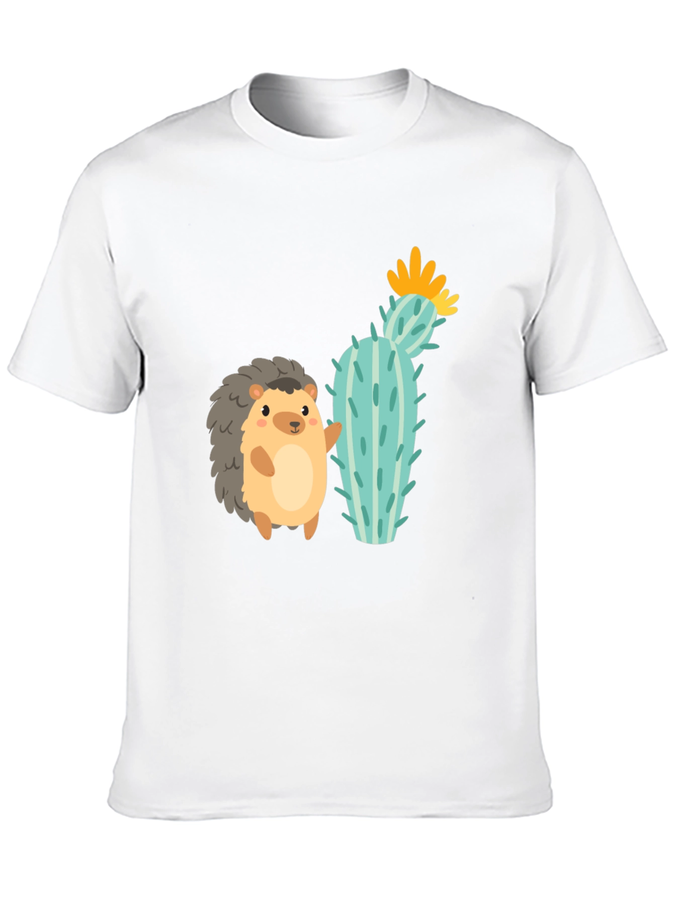 Black Cute Hedgehog & Cactus Graphic Tee - Unisex Black T-Shirt view 10