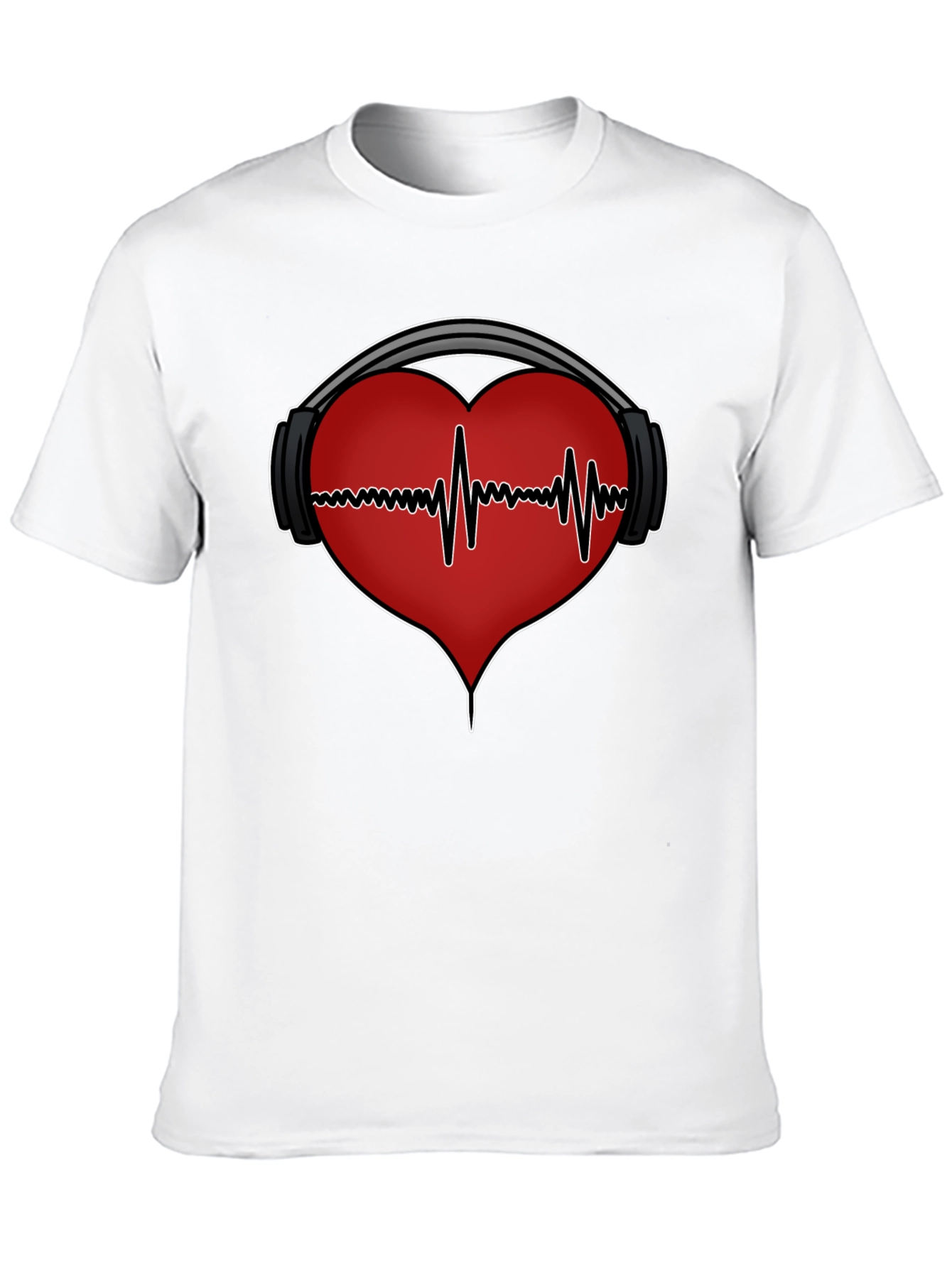 Black Heartbeat Headphones Graphic Tee view 10