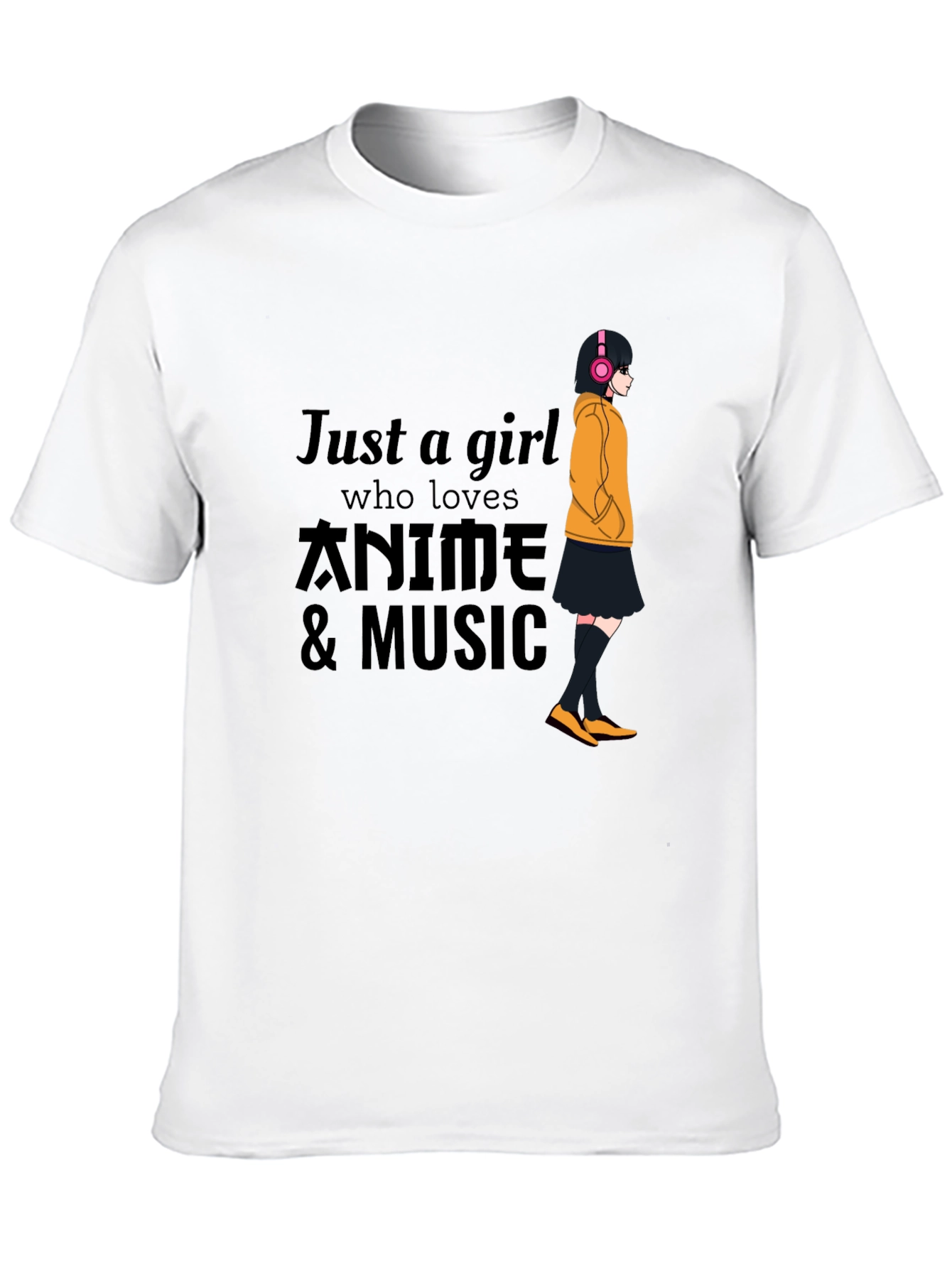 Black Anime & Music Girl T-Shirt - Black view 10