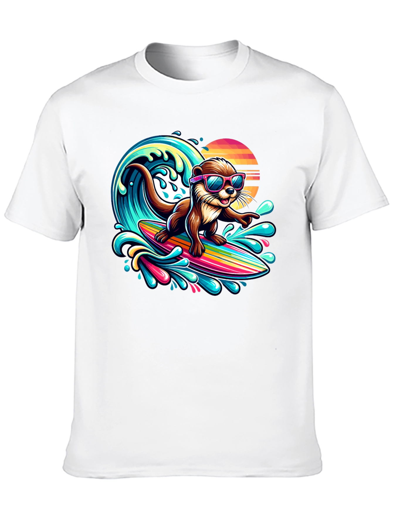 Black Surfing Otter T-Shirt - Cool Cartoon Graphic Tee view 10