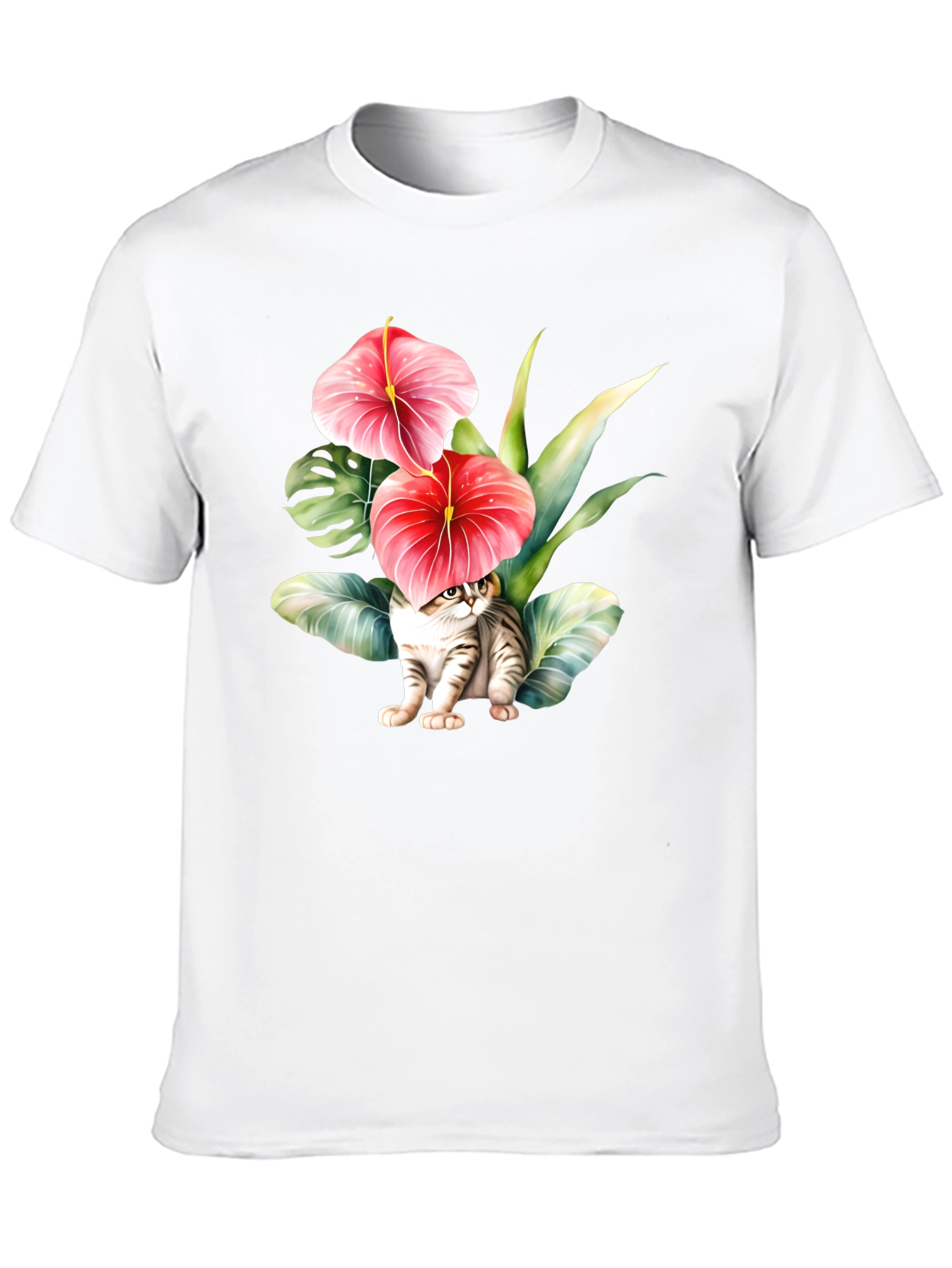 Black Floral Cat T-Shirt - Unique Graphic Tee view 10