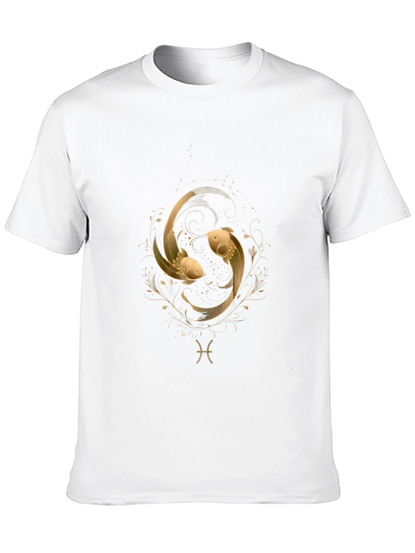 Black Pisces Zodiac Gold Fish Graphic Black T-Shirt view 10