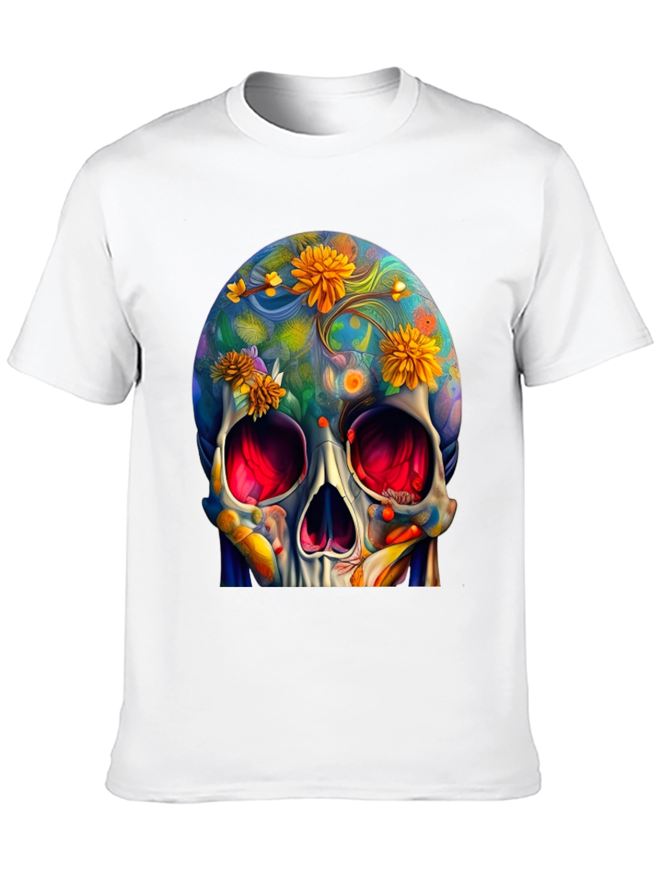 Black Floral Skull Graphic Tee - Unique Art Design view 10