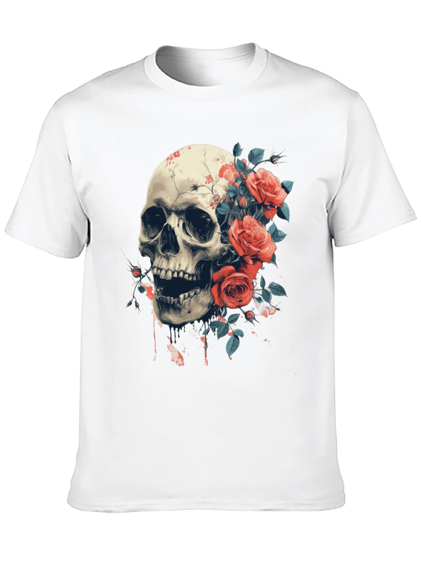Black Skull & Roses Graphic Tee - Bold Gothic Style view 10