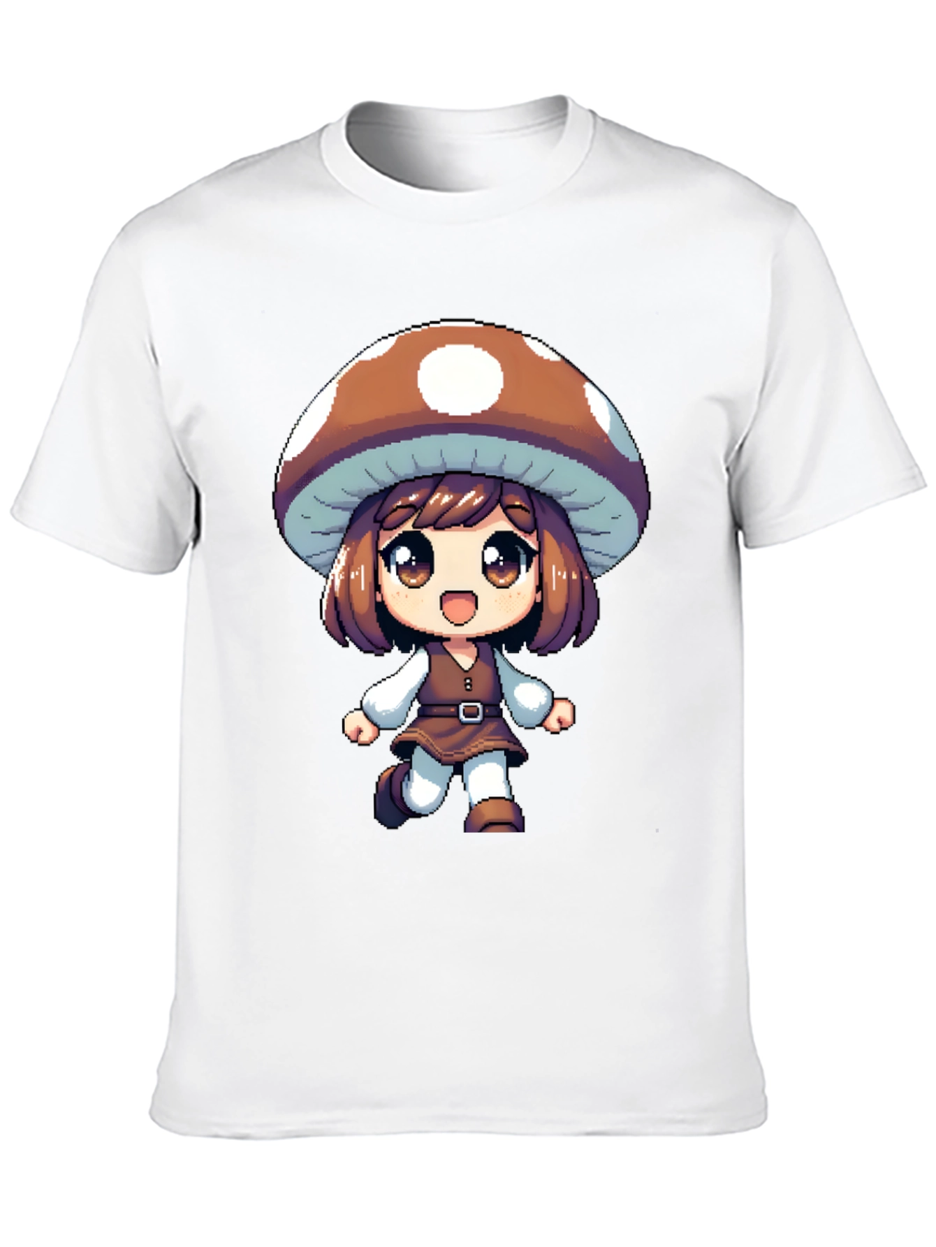 Black Mushroom Girl Black T-Shirt Anime Pixel Art view 10