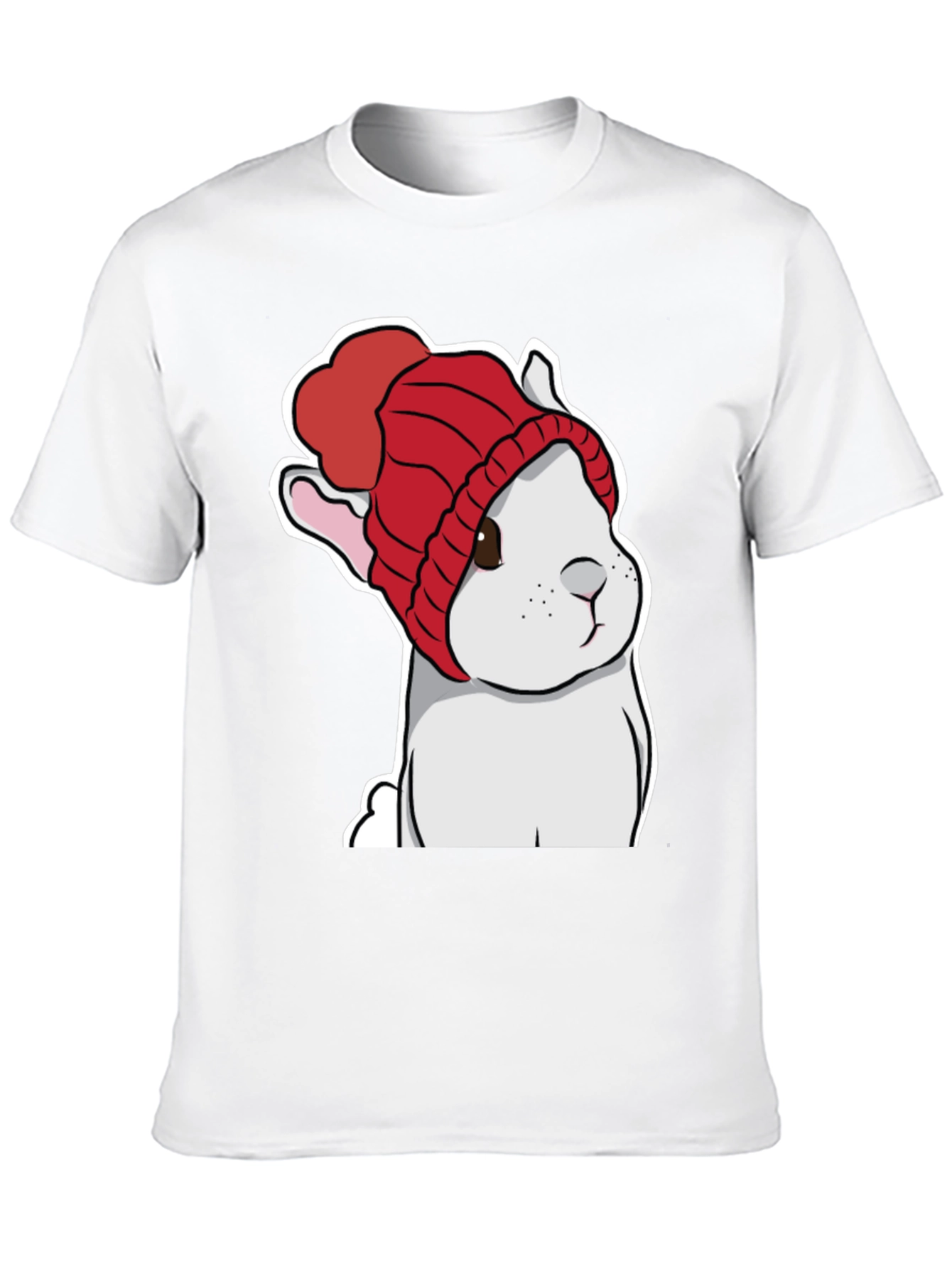 Black Cute Bunny in Red Knit Hat T-Shirt view 10