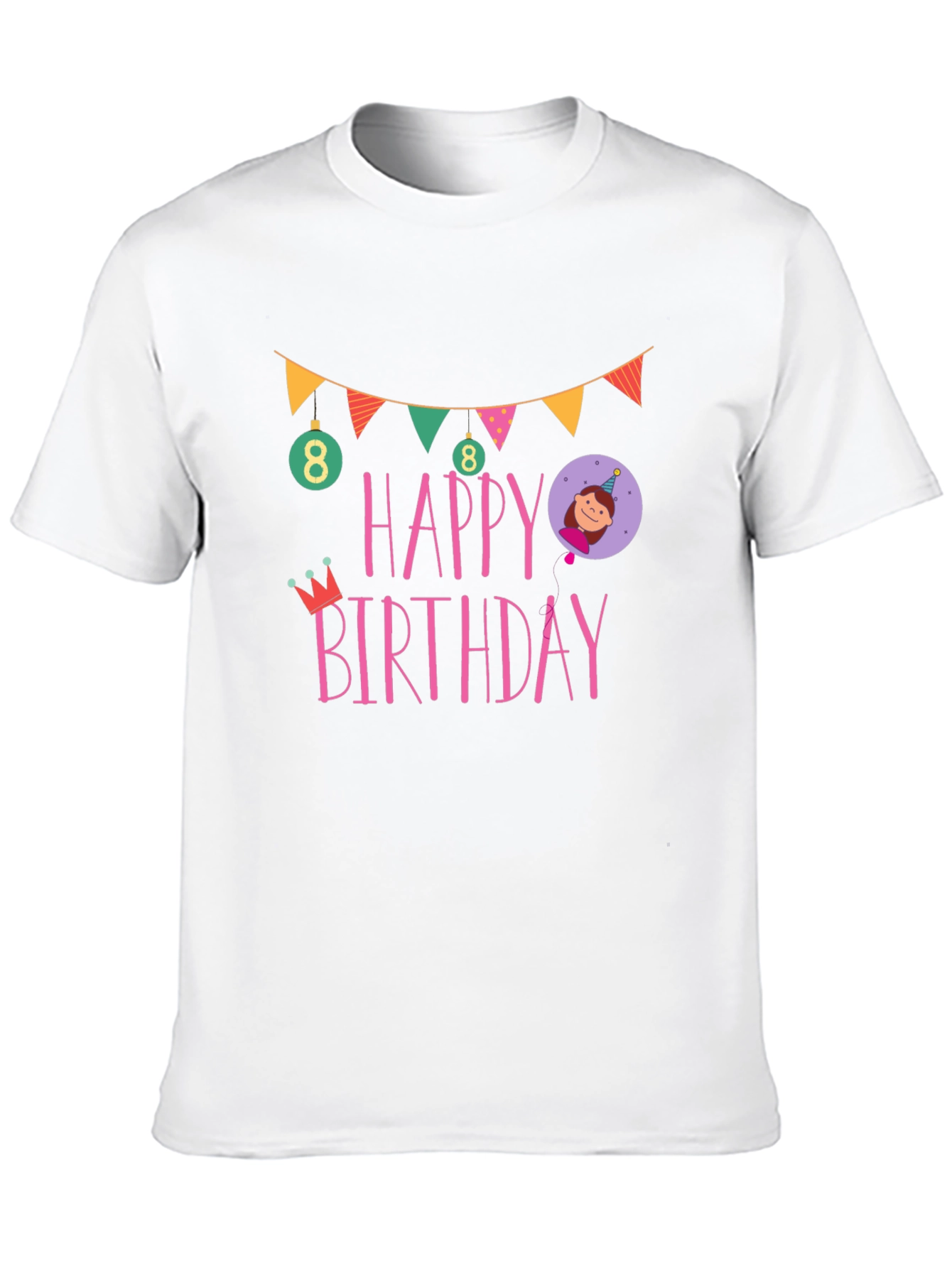 Black Happy 8th Birthday T-Shirt, Black Cotton Tee view 10