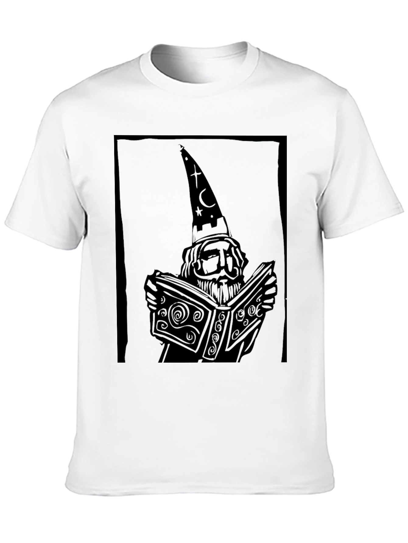 Black Wizard Reading Book Graphic Black T-Shirt view 10