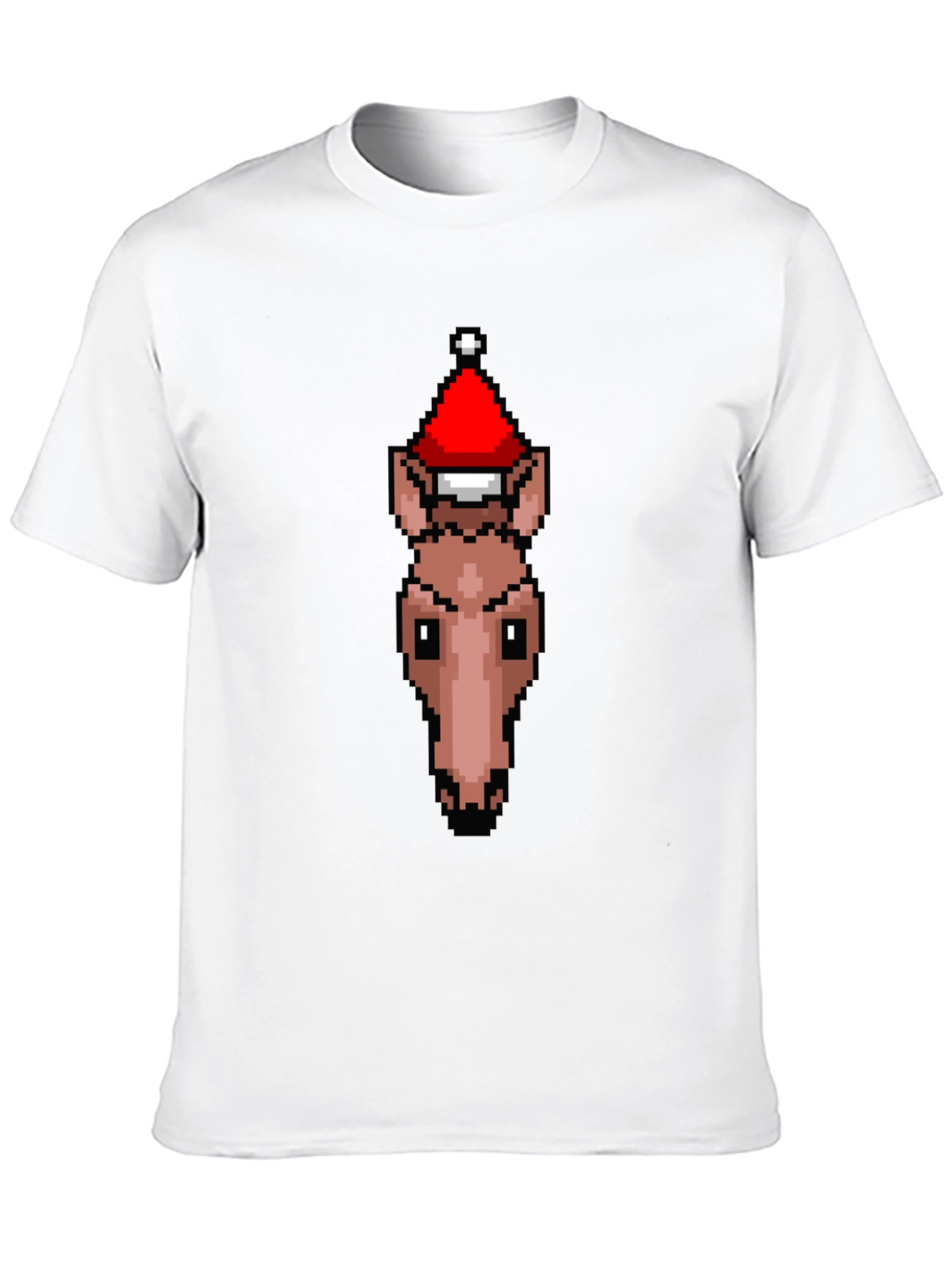 Black Pixel Art Horse Santa Hat T-Shirt view 10