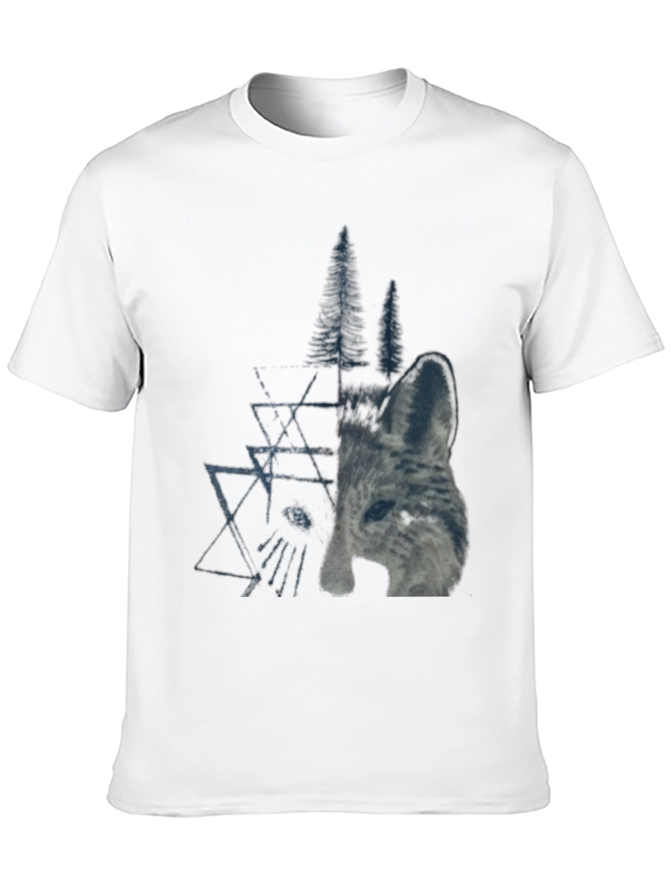 Black Geometric Wolf & Trees Graphic Tee - Black view 10