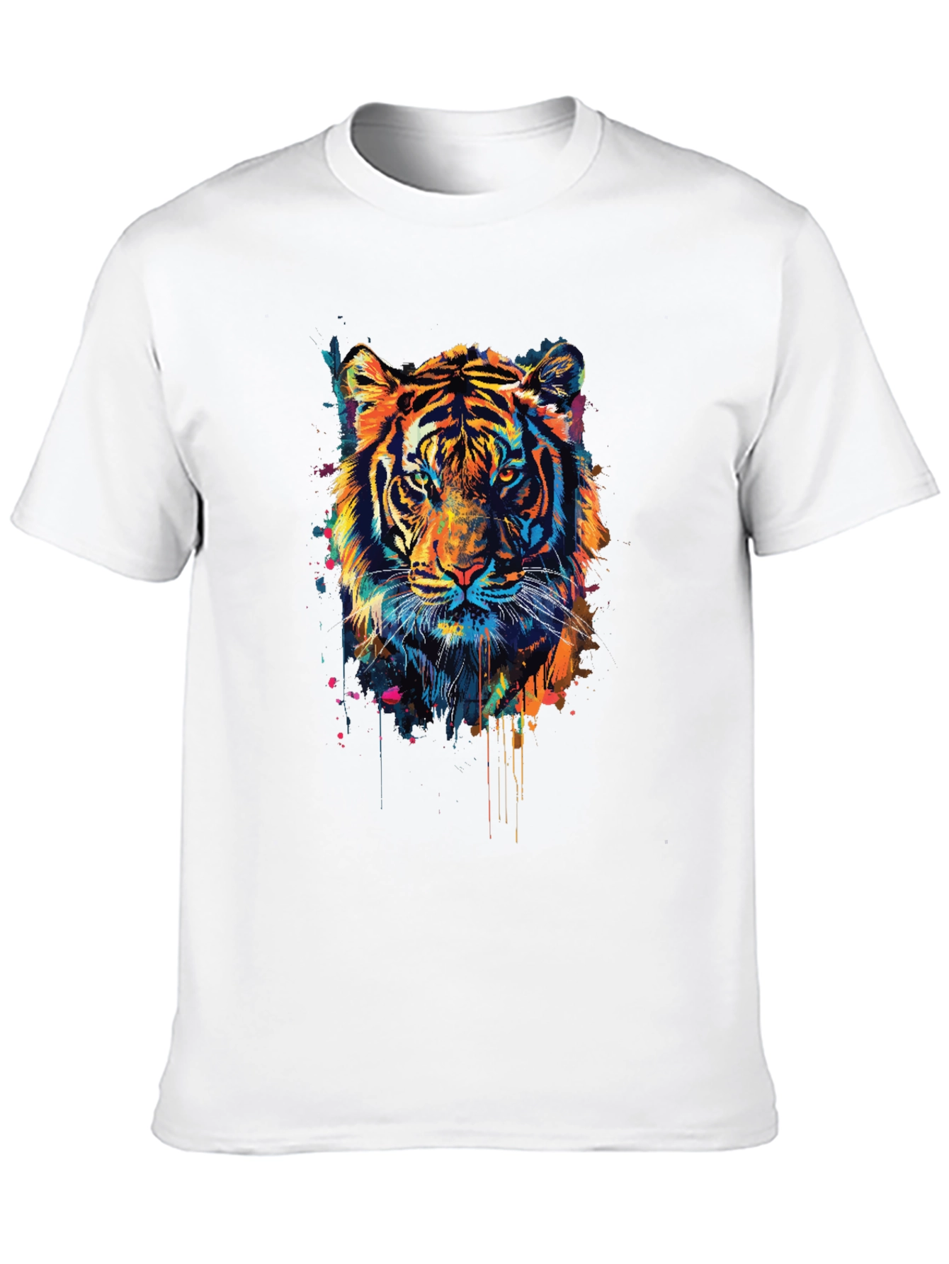 Black Colorful Tiger Graphic Tee - Men's Black T-Shirt view 10