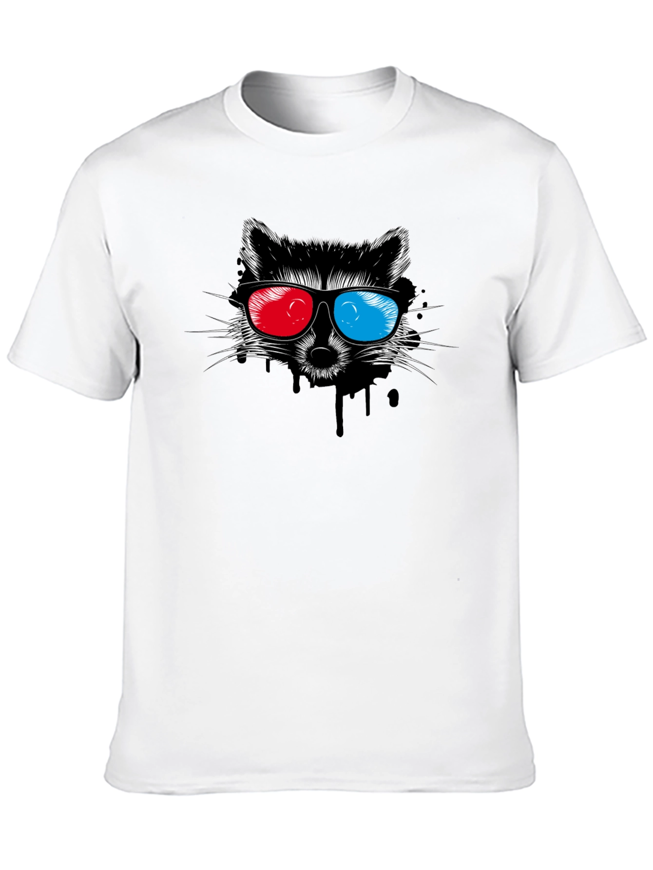 Black Cool Raccoon 3D Glasses Graphic Black T-Shirt view 10