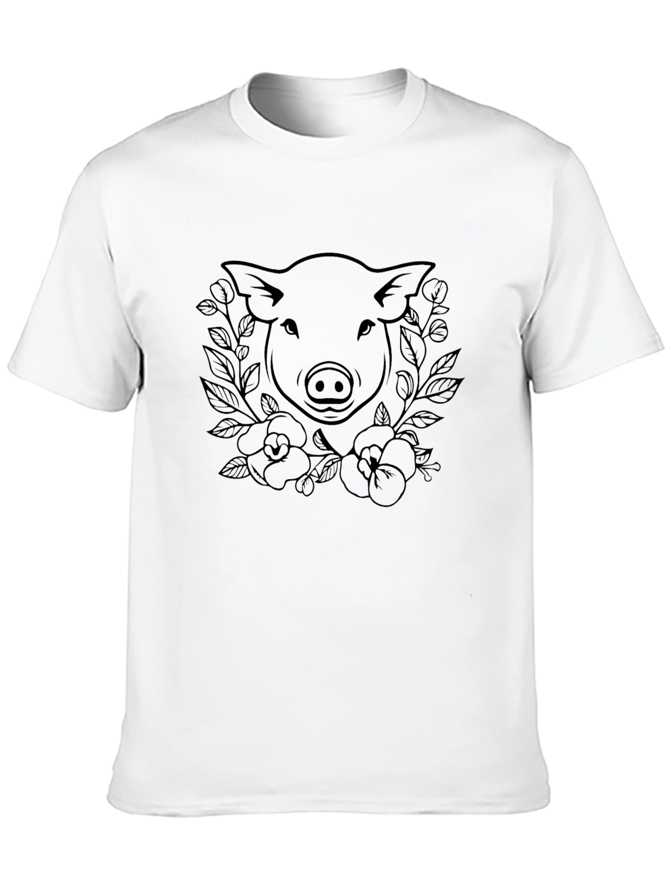 Pig Floral Graphic Tee - Black Cotton T-Shirt - 10