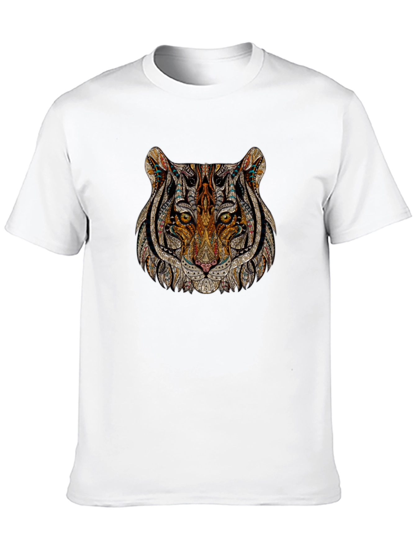Black Intricate Tiger Head Graphic Print Black T-Shirt view 10