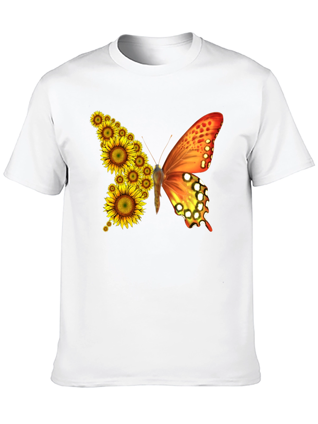 Sunflower Butterfly Graphic Tee - Black Cotton Blend Shirt - 10