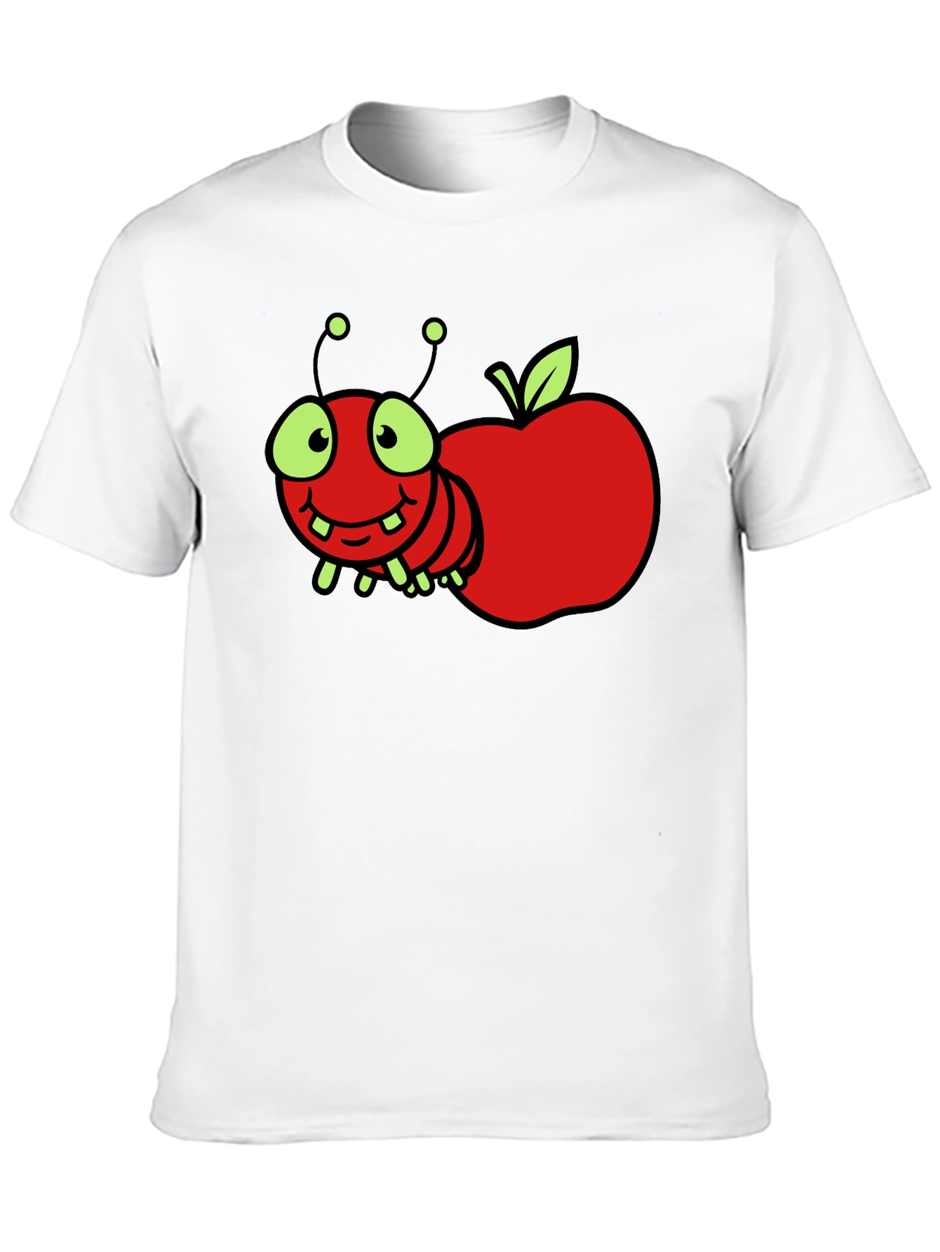 Black Cartoon Worm Apple T-Shirt view 10