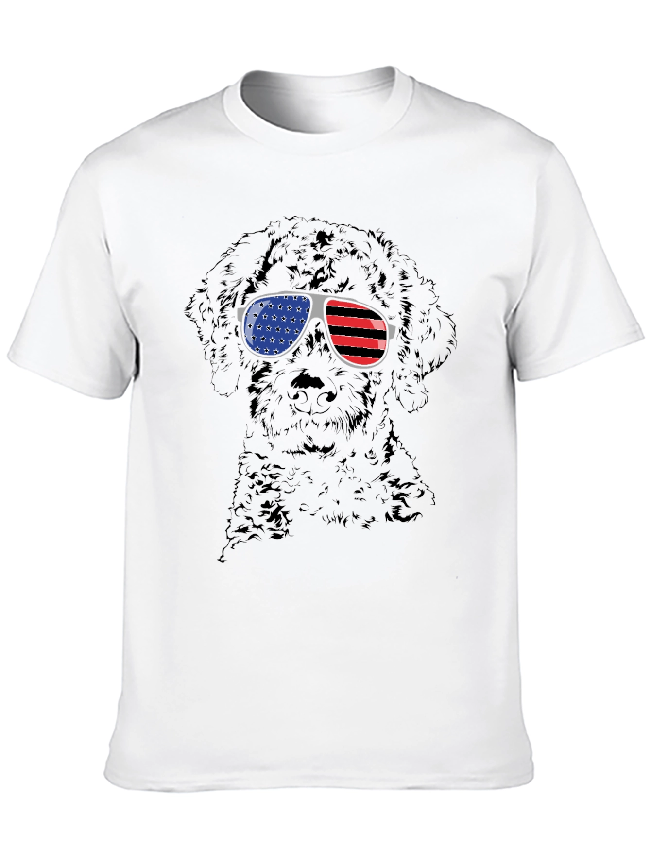 Black Cool Dog American Flag Sunglasses Black T-Shirt view 10