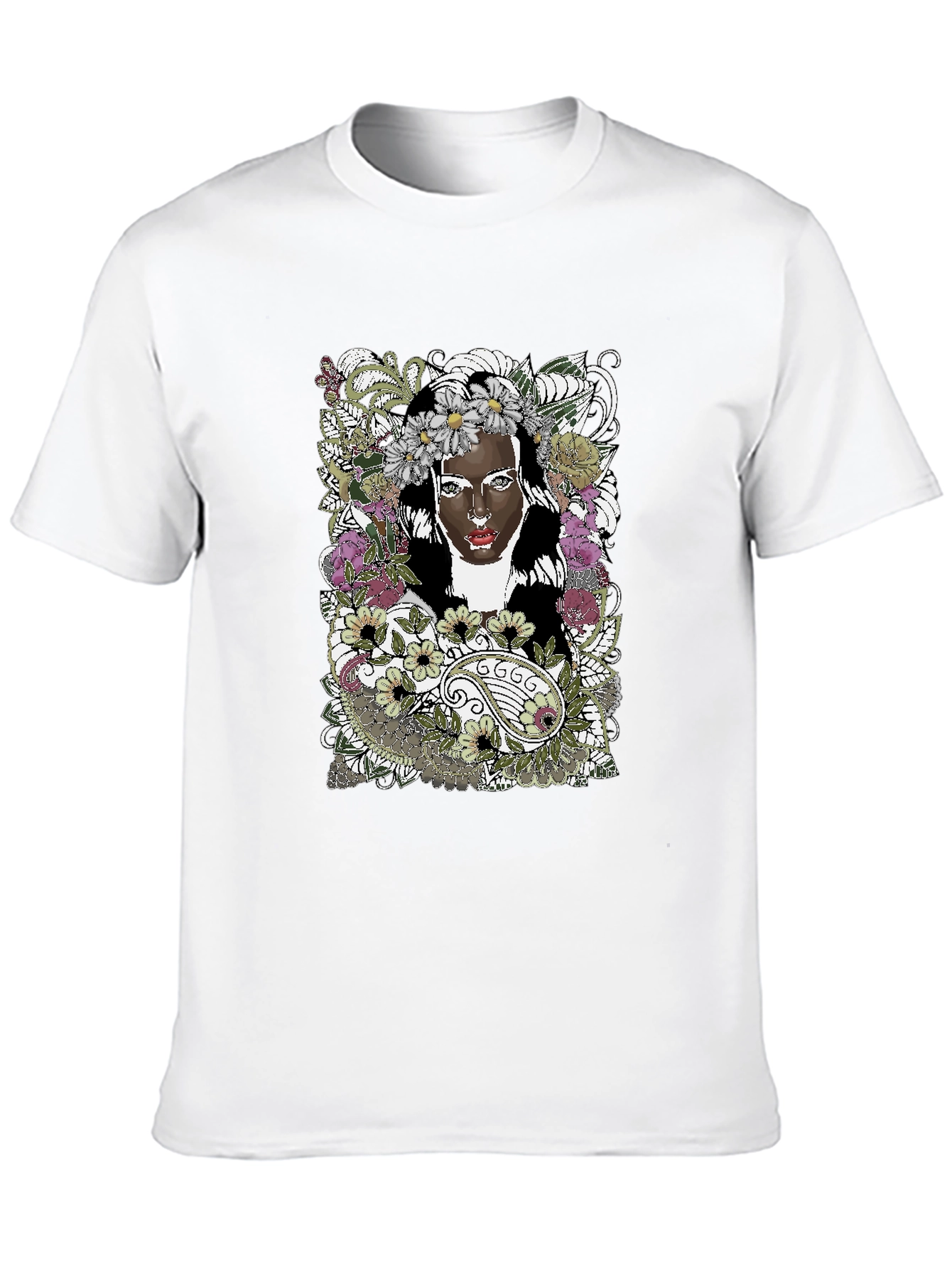 Black Floral Woman Graphic Tee - Black Unisex T-Shirt view 10