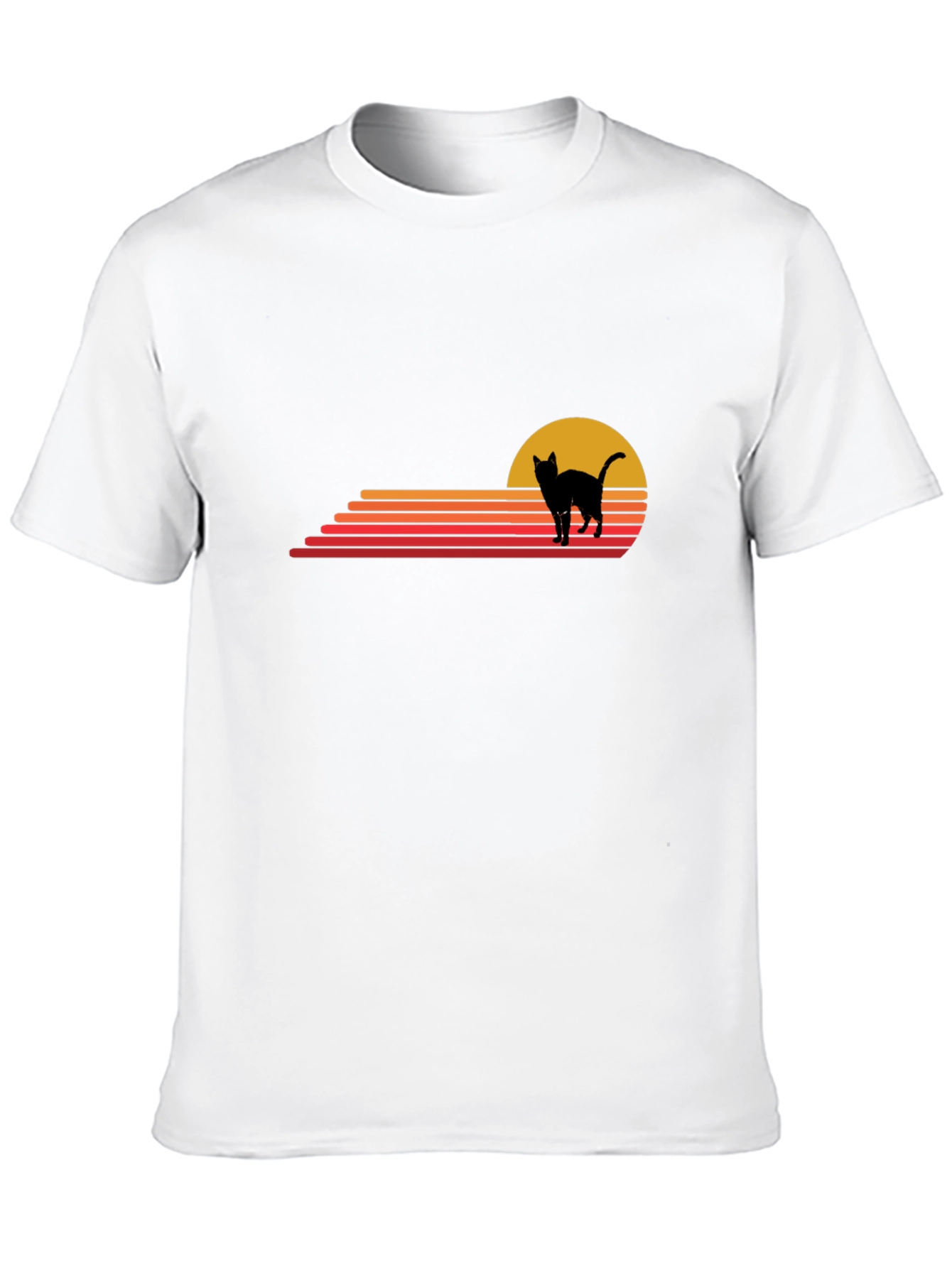 Black Retro Cat Sunset Graphic Tee - Black Cotton T-Shirt view 10