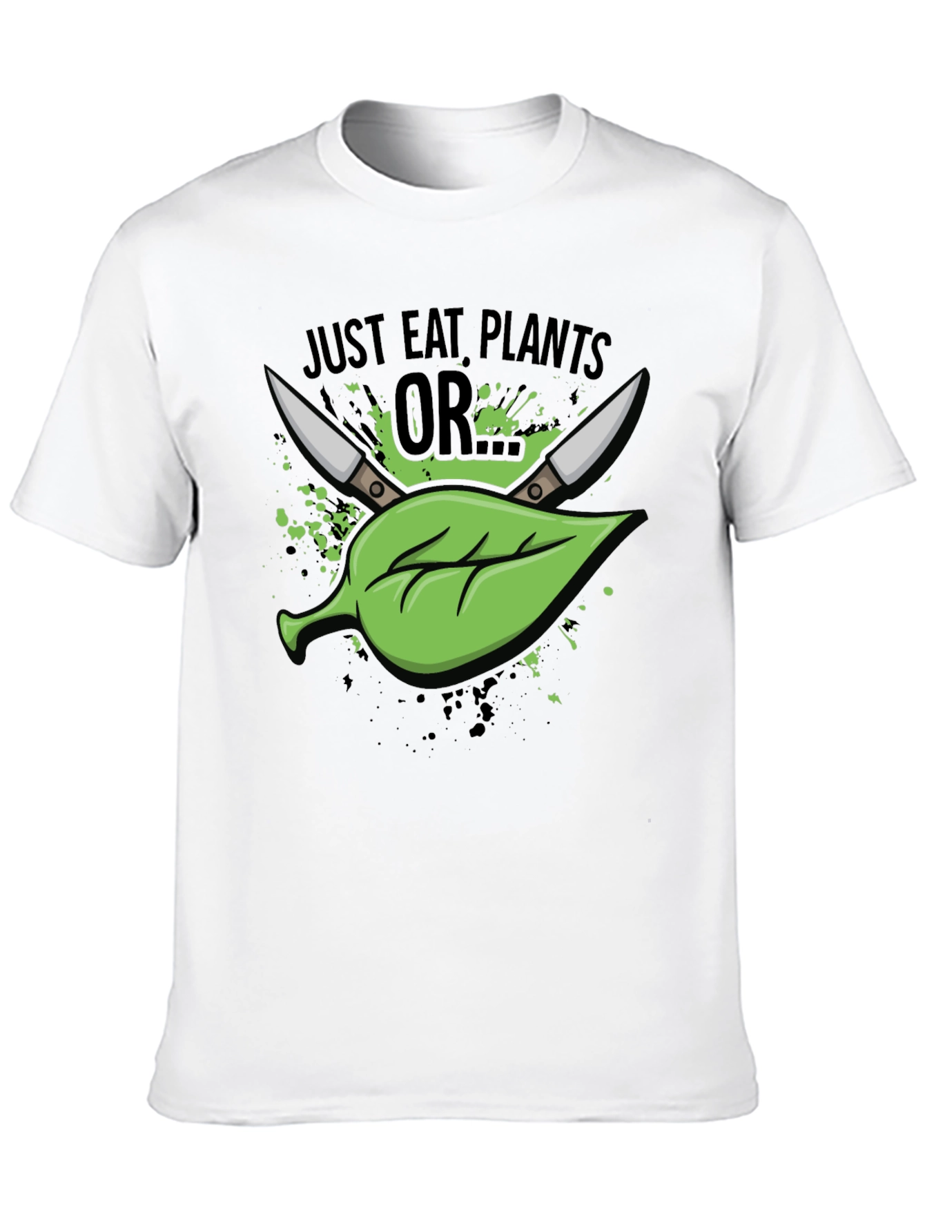 Black Just Eat Plants OR T-Shirt - Vegan Humor view 10