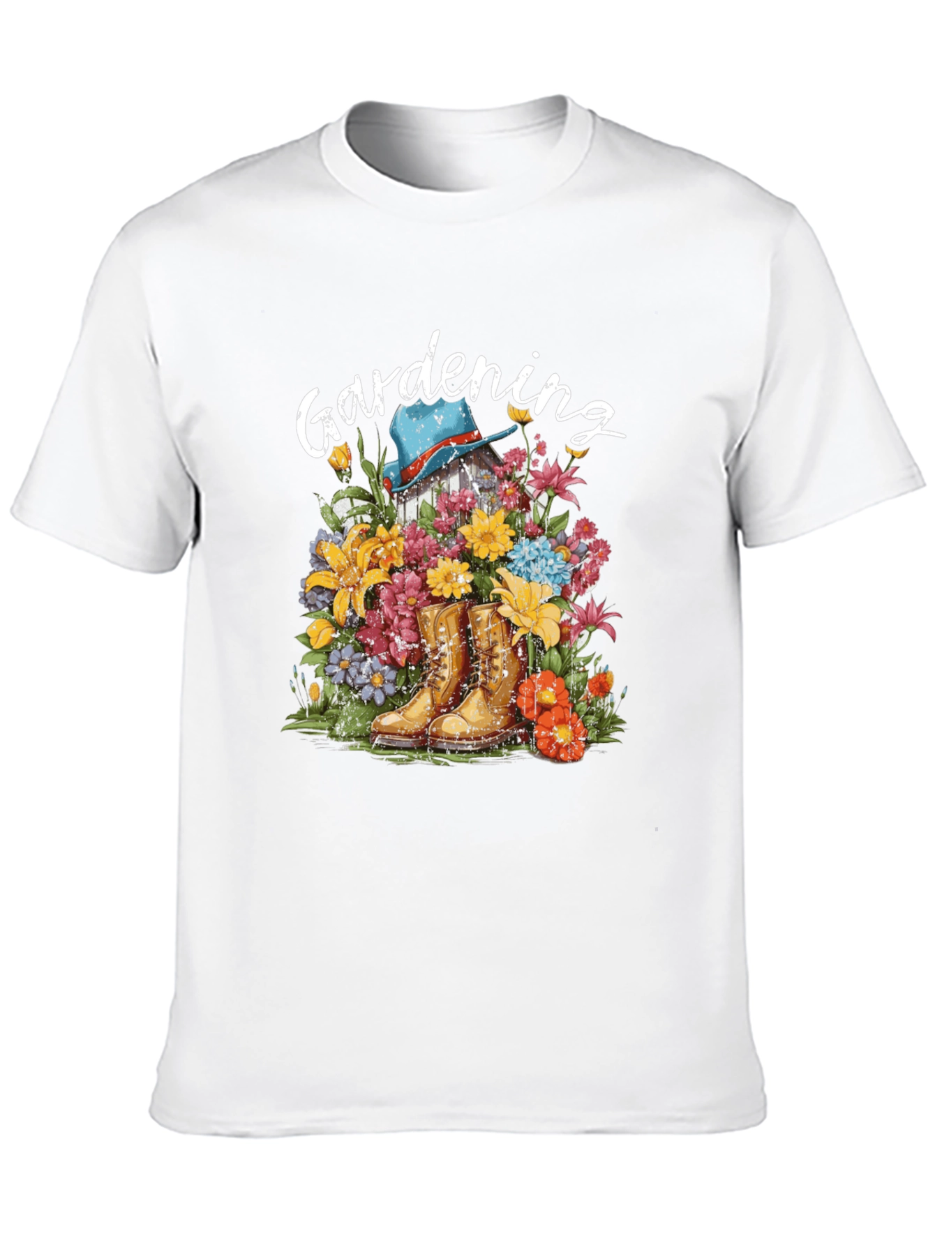 Gardening T-Shirt with Boots and Flowers Design - 10