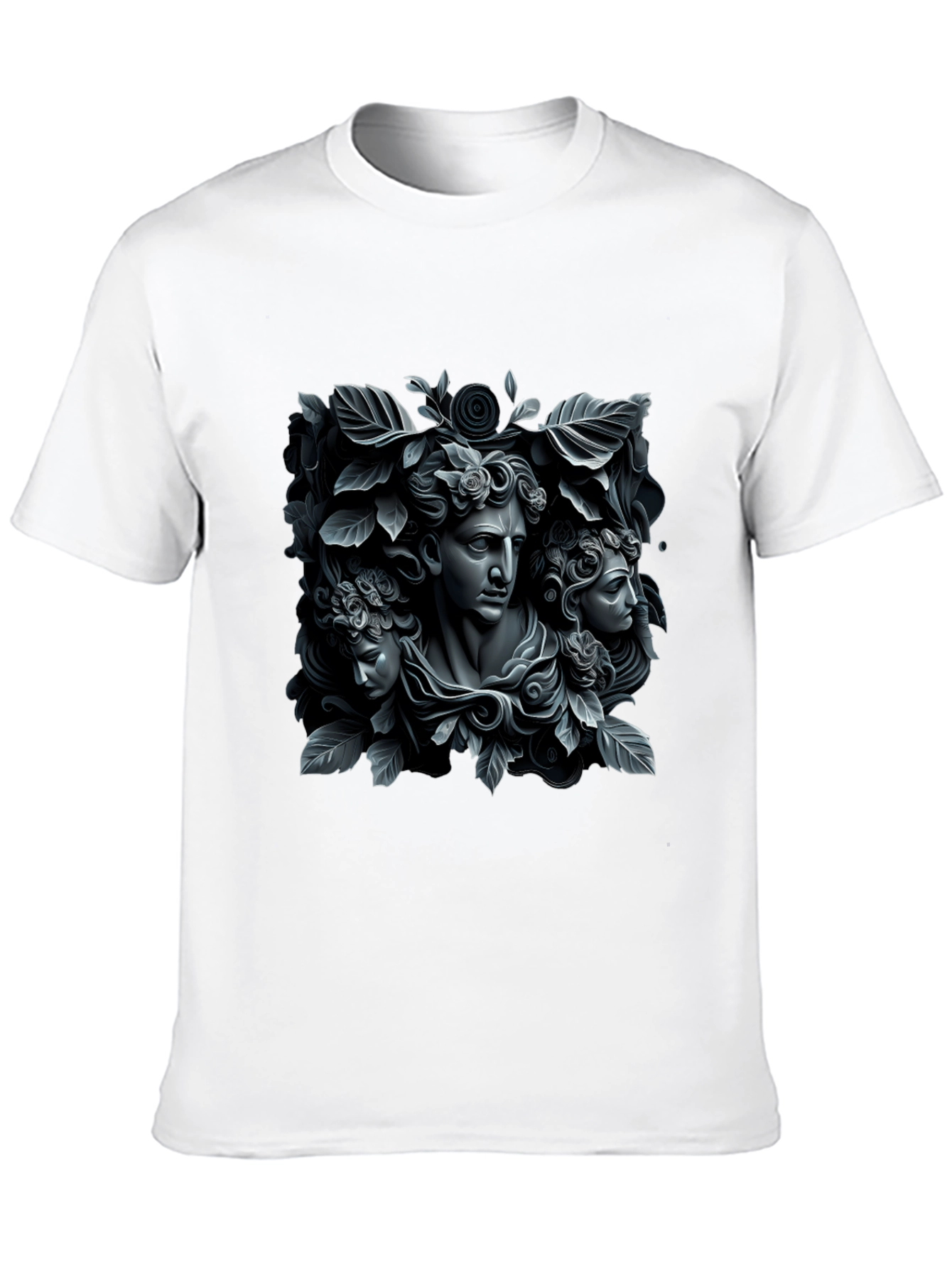 Black Ancient Art Tee: Floral Statue T-Shirt view 10
