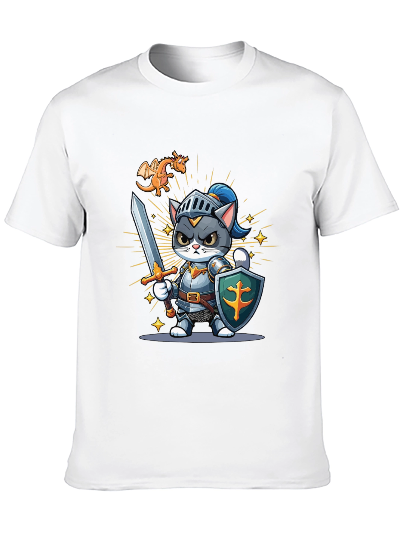 Black Cat Knight T-Shirt: Cartoon Medieval Warrior Tee view 10
