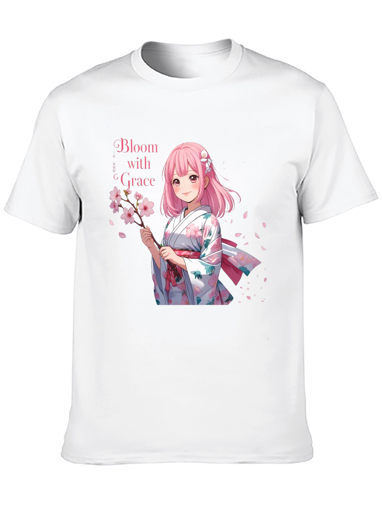 Black Anime Girl Cherry Blossom T-Shirt view 10