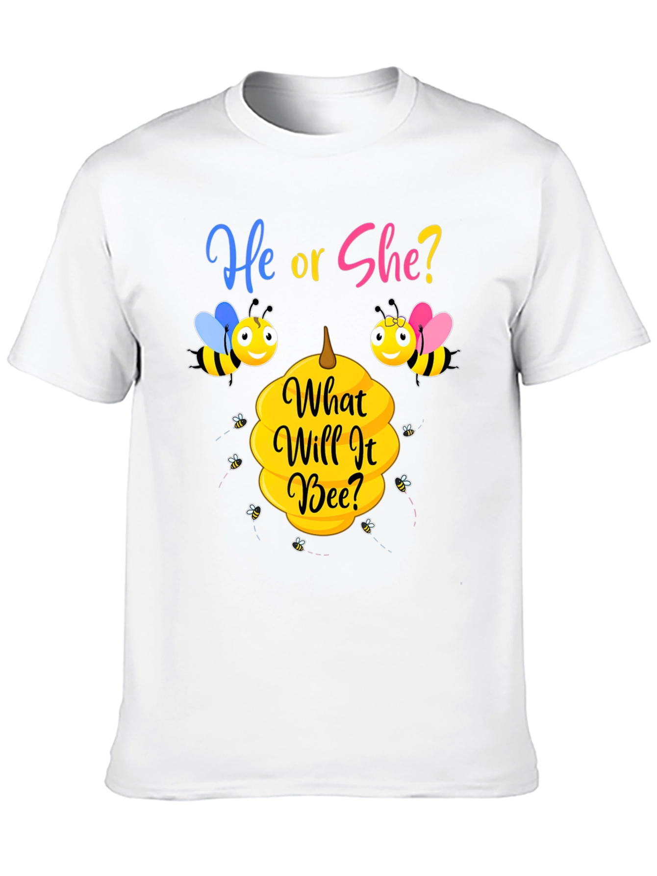 Black He or She Bee Gender Reveal T-Shirt view 10