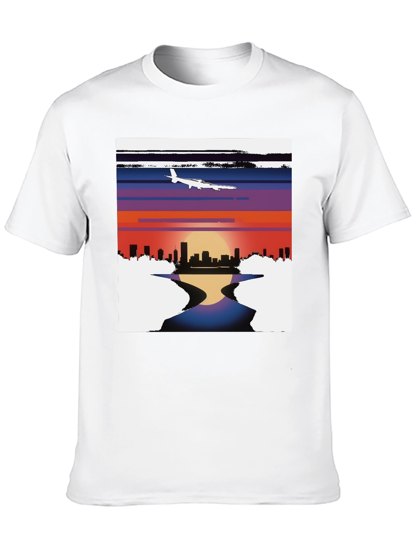 Black Sunset Airplane Cityscape Graphic Tee view 10
