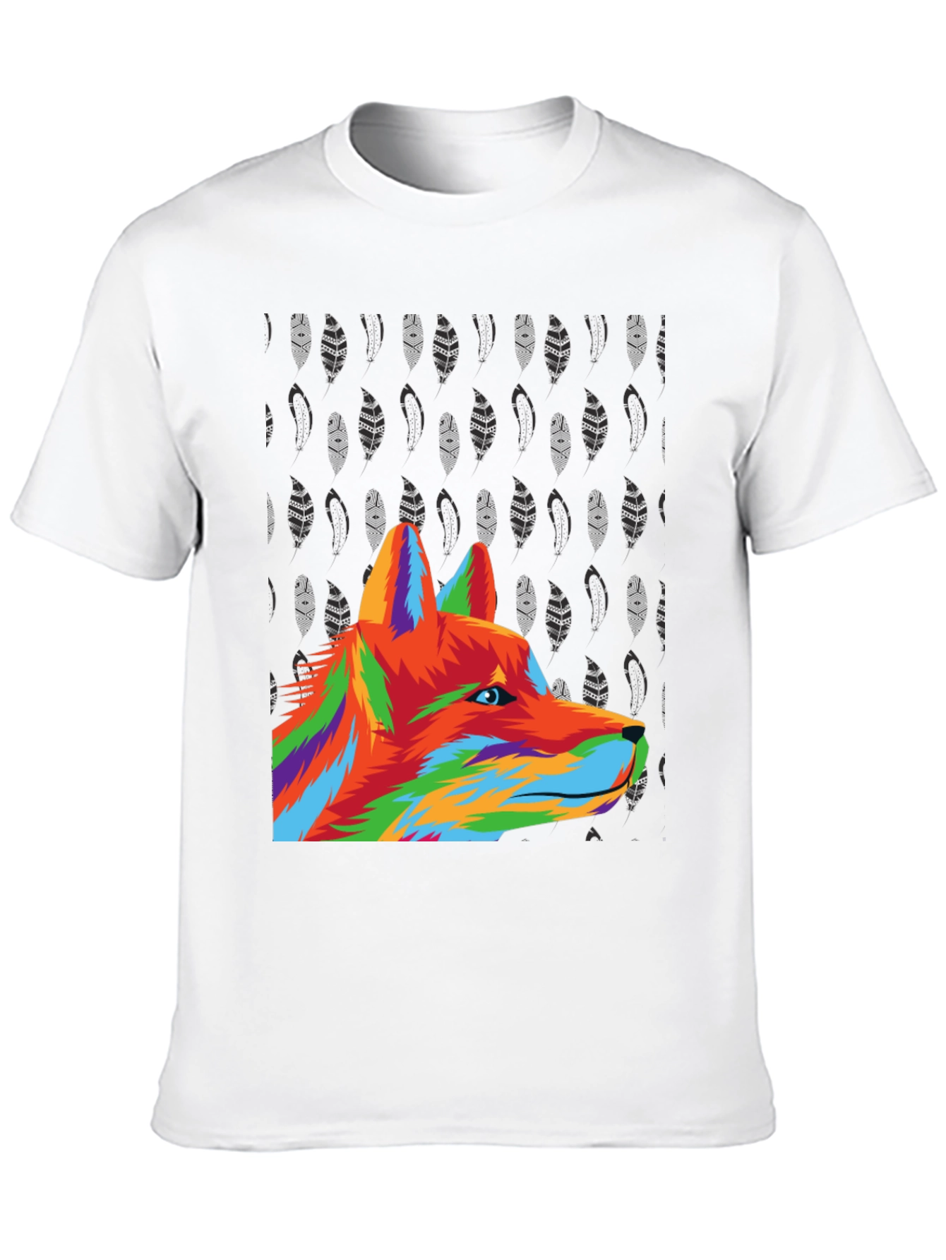 Black Vibrant Wolf Graphic Tee - Black Cotton Blend view 10