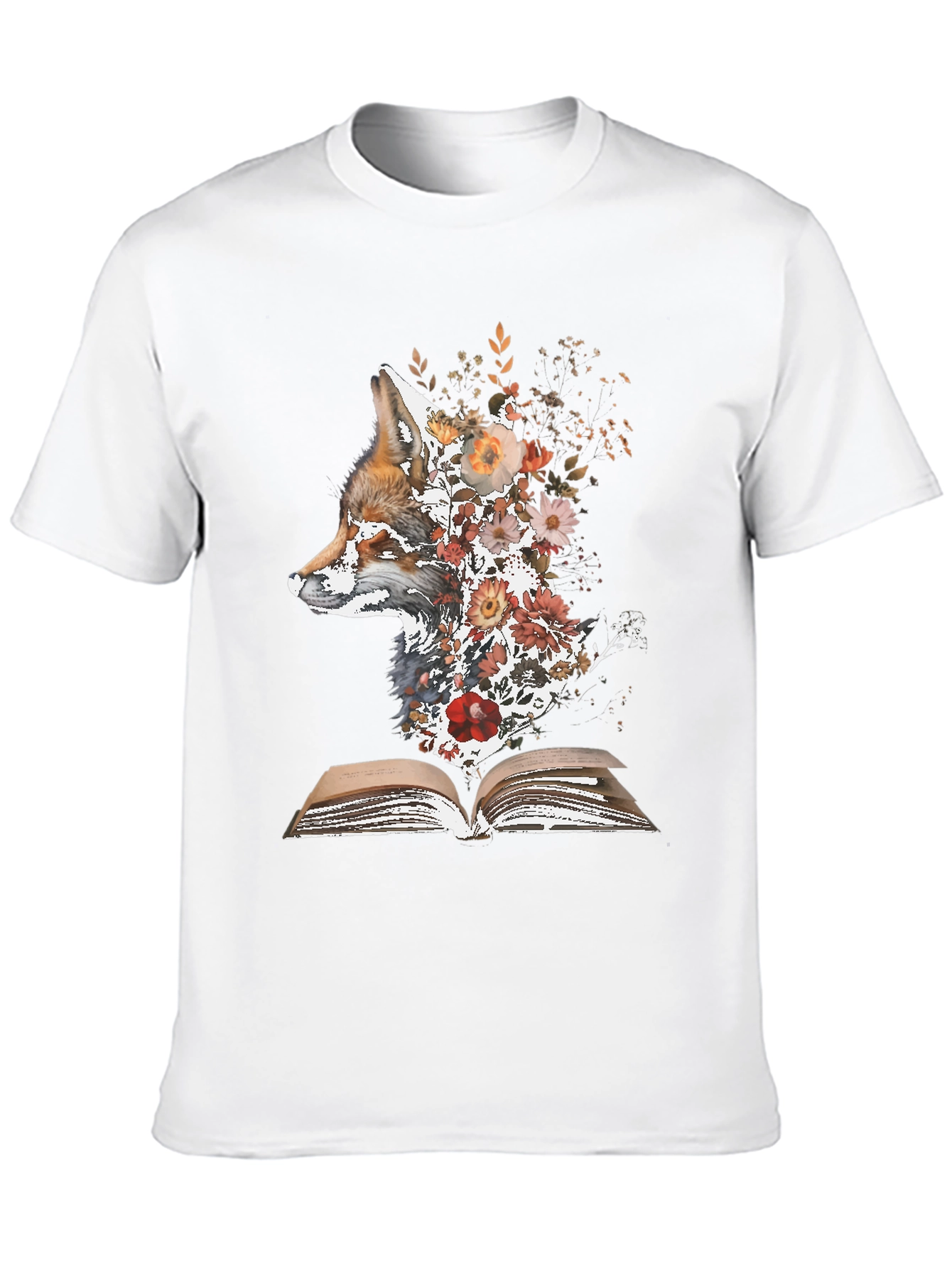 Black Fox & Flowers Book T-Shirt - Unique Nature Graphic Tee view 10
