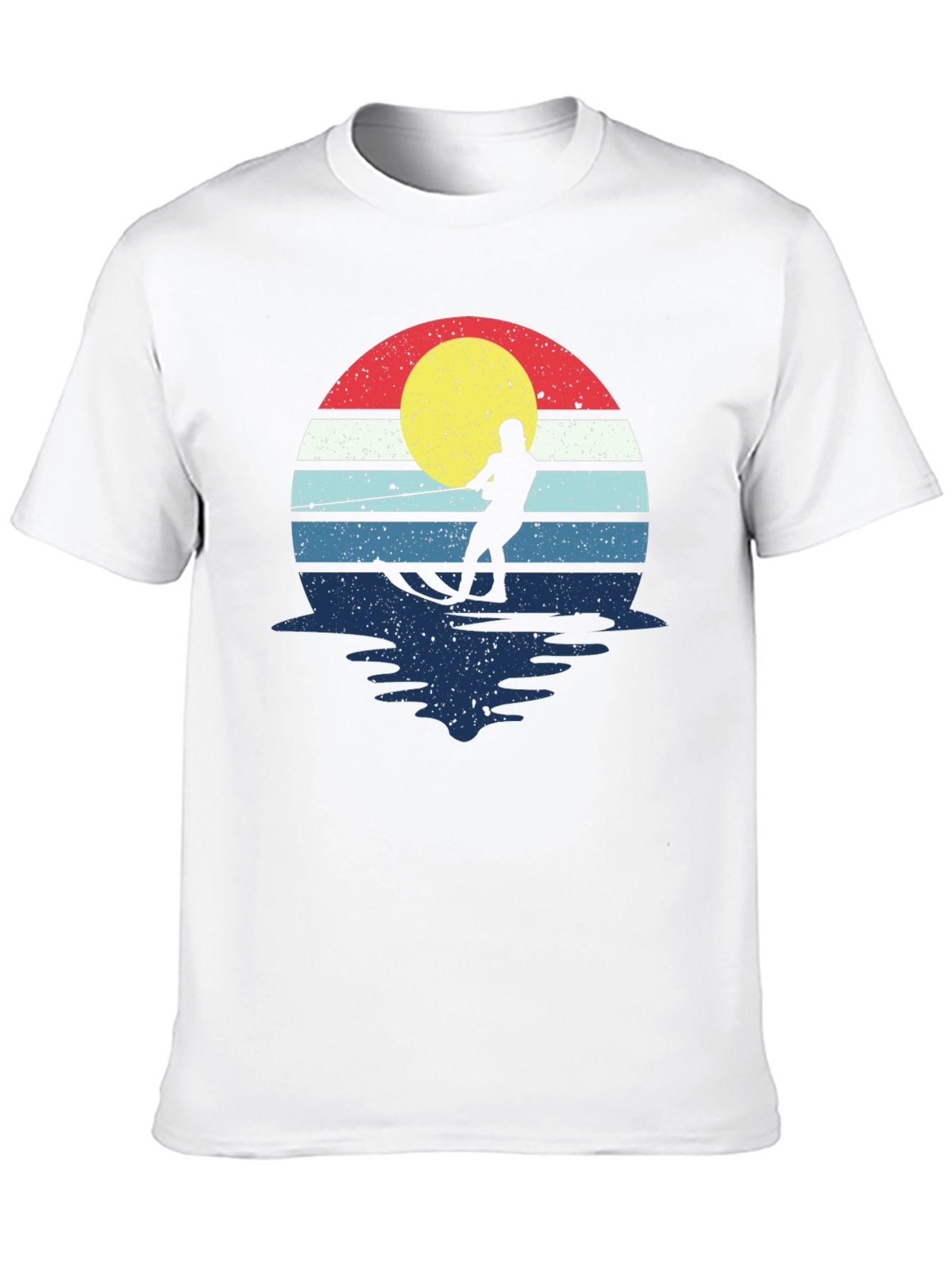 Black Retro Water Skiing T-Shirt - Vintage Sunset Design view 10