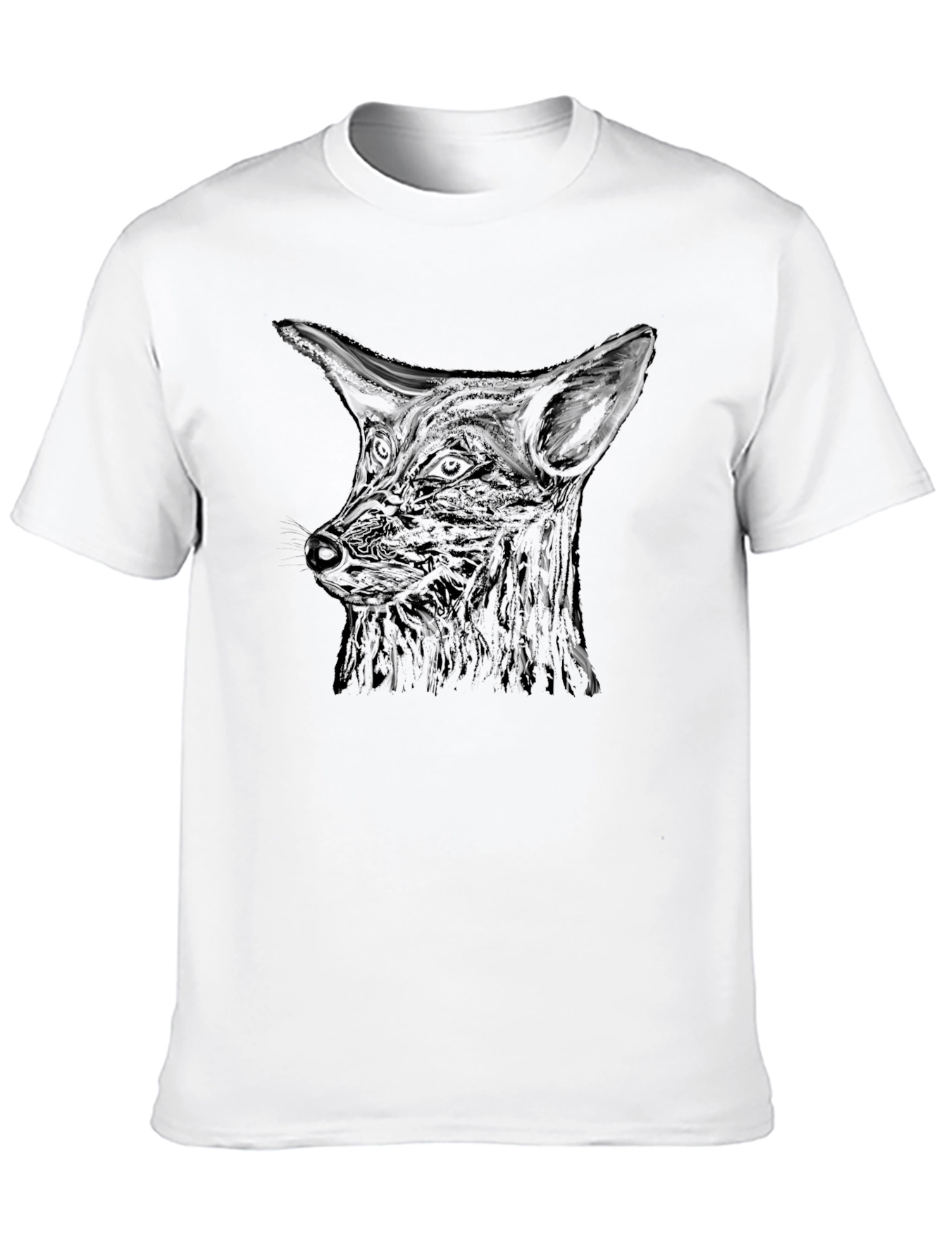 Black Black Fox Head Graphic Print Men's T-Shirt view 10
