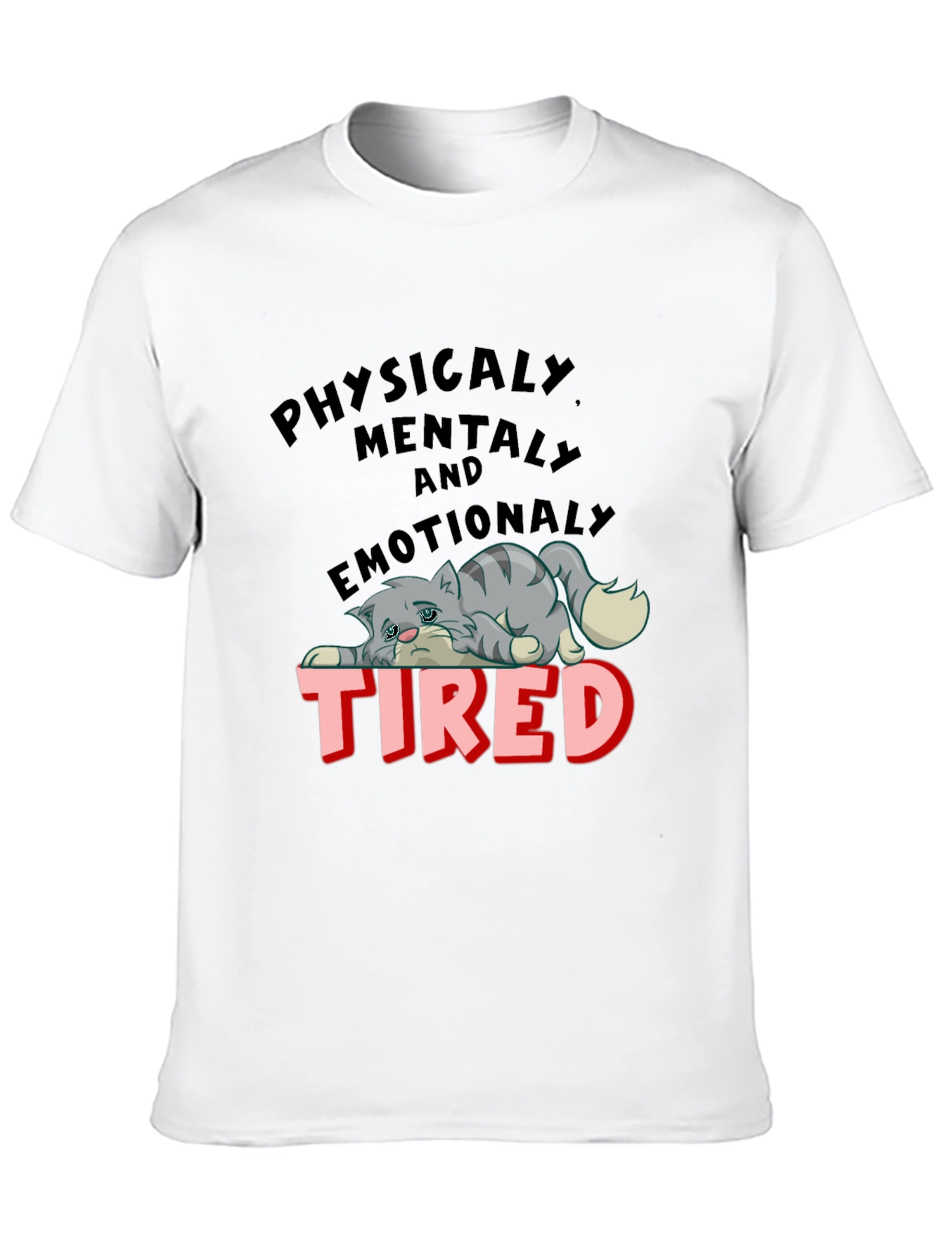 Black Emotionally Tired Cat Graphic Tee view 10