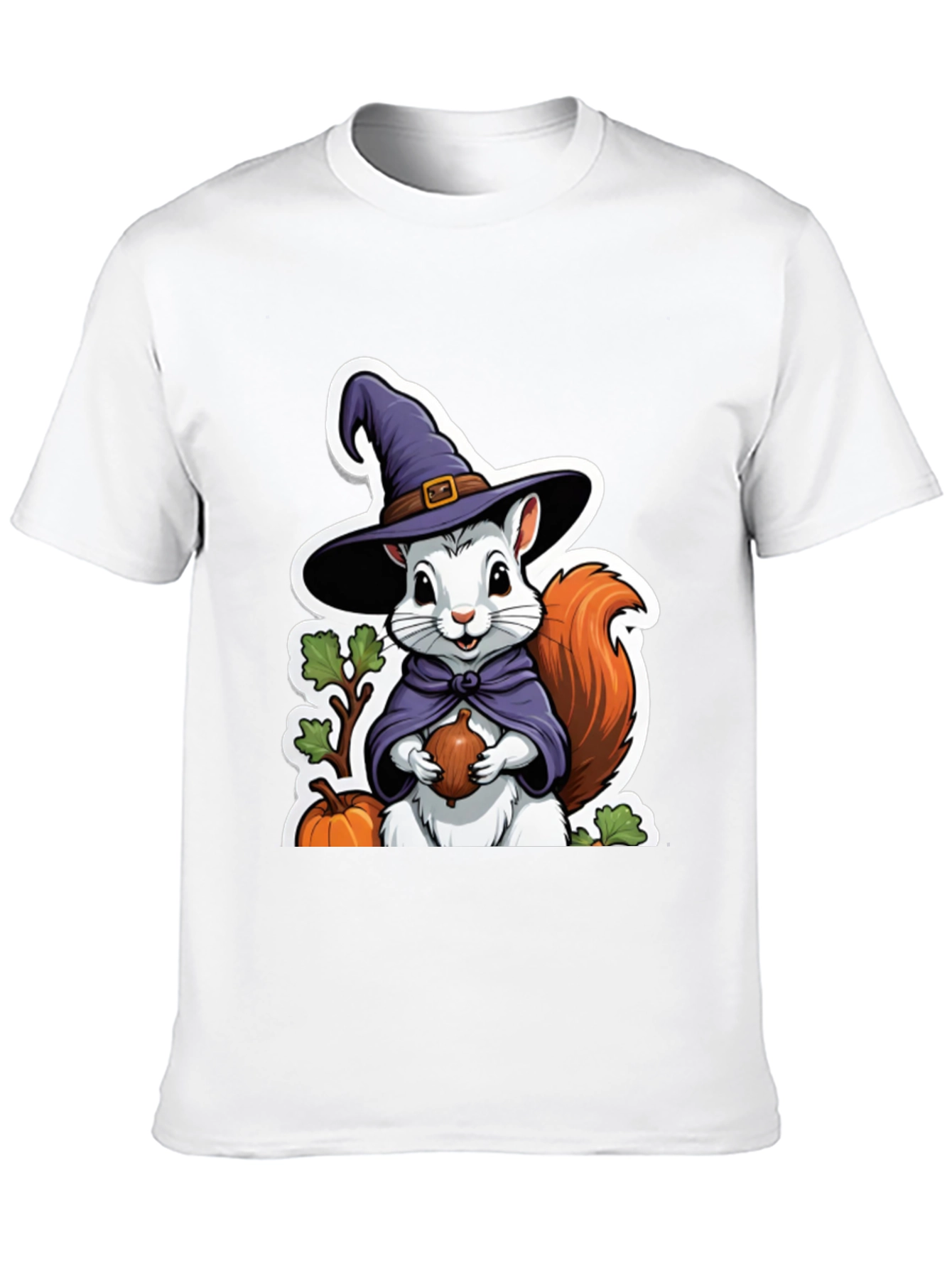 Black Whimsical Squirrel Witch T-Shirt view 10