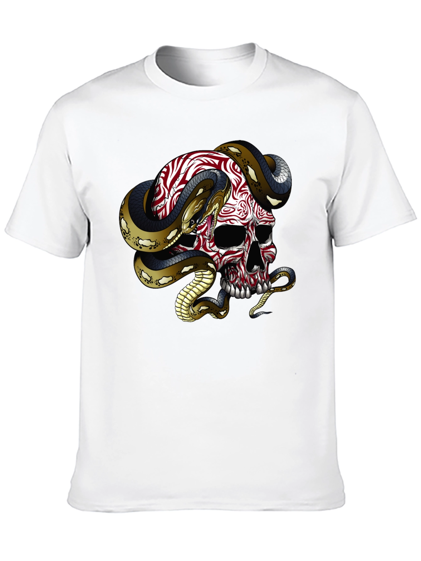 Black Skull & Snake Graphic Tee - Men's Black Cotton T-Shirt view 10
