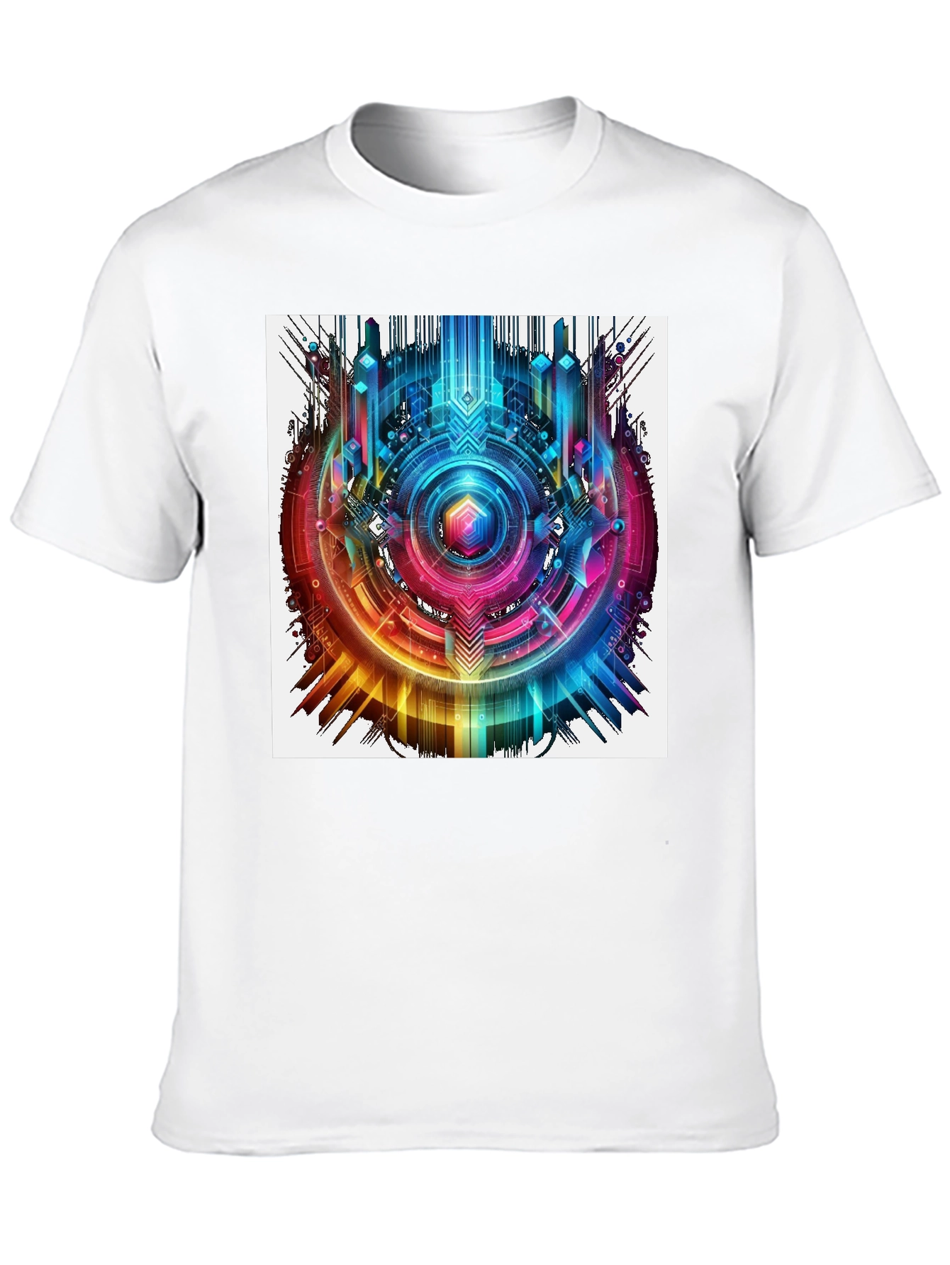 Black Abstract Geometric Rainbow Circle Graphic T-Shirt view 10