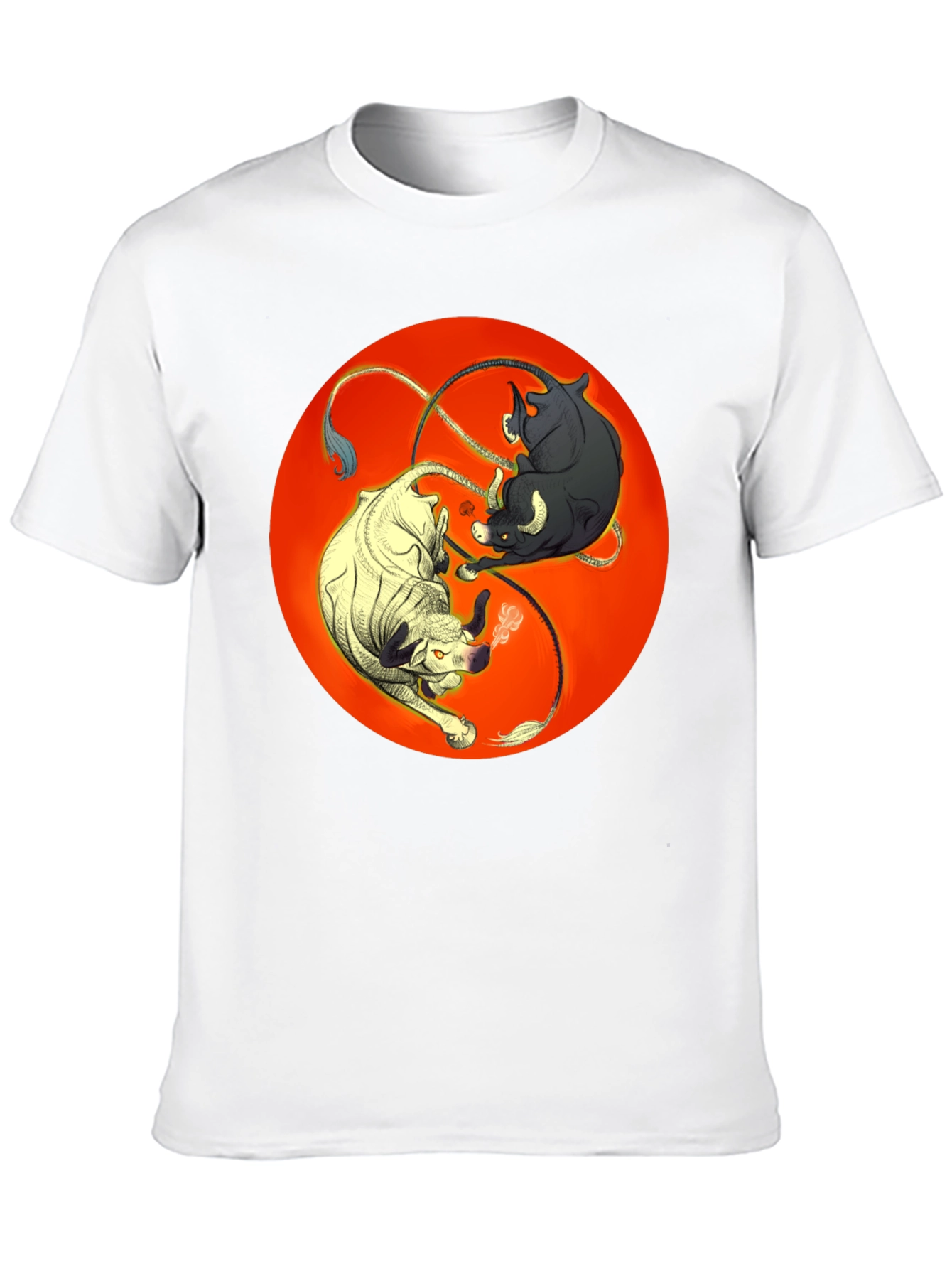 Black Yin Yang Bulls Graphic Tee - Unique Black T-Shirt view 10