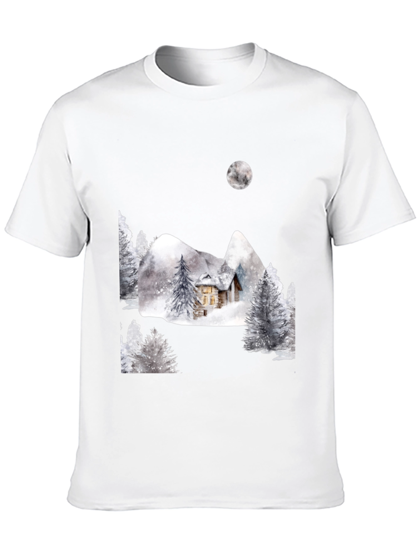 Black Winter Cabin Scene Black T-Shirt view 10